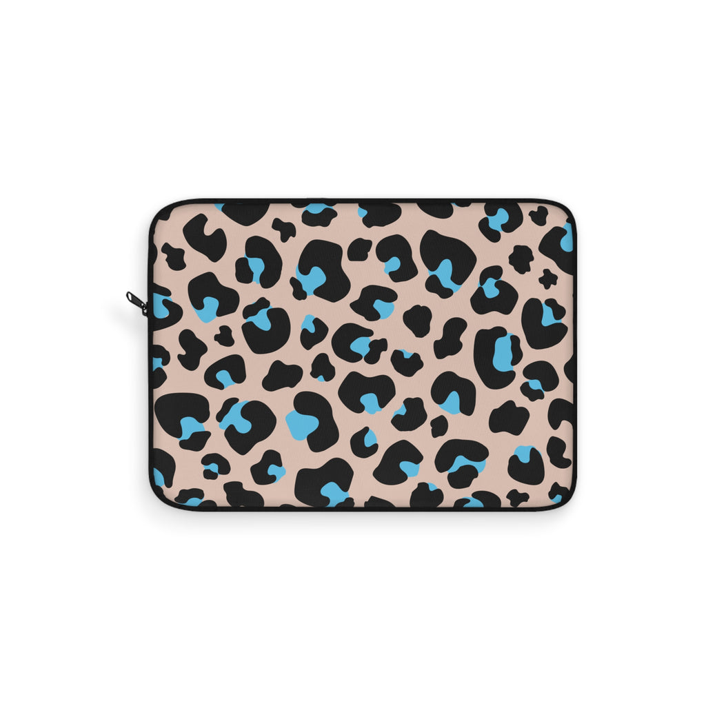 Blue Brown Leopard Print Laptop Sleeve - Protective Neoprene Cover