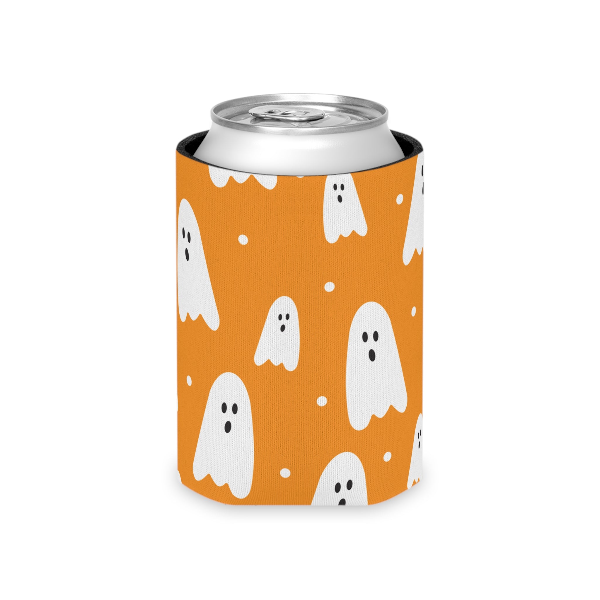 Ghost Halloween Can Cooler –Fall Autumn Beverage Orange White