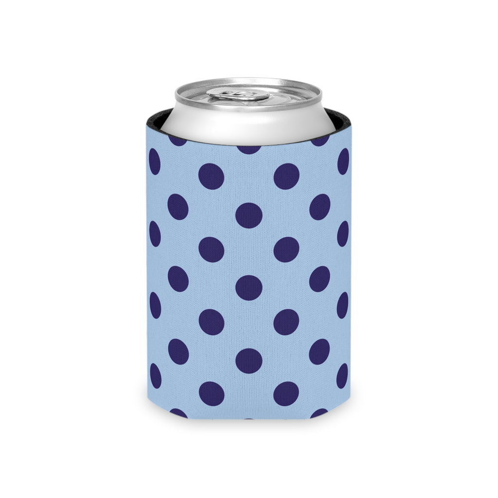 Pastel Blue & Navy Polka Dot Design Can Cooler