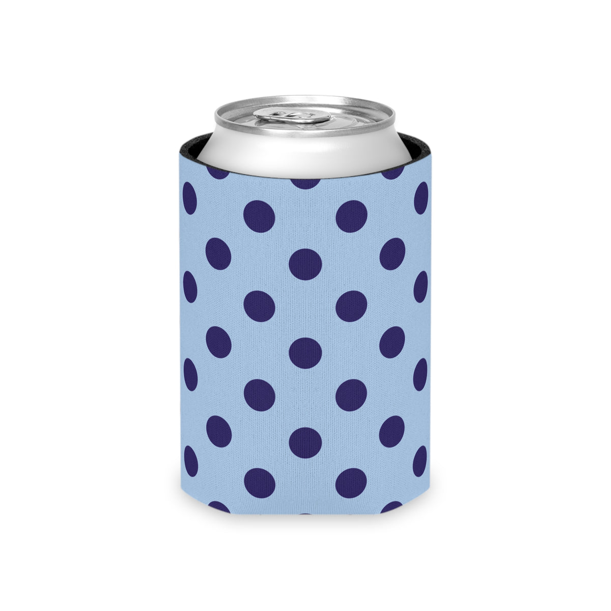Pastel Blue & Navy Polka Dot Design Can Cooler