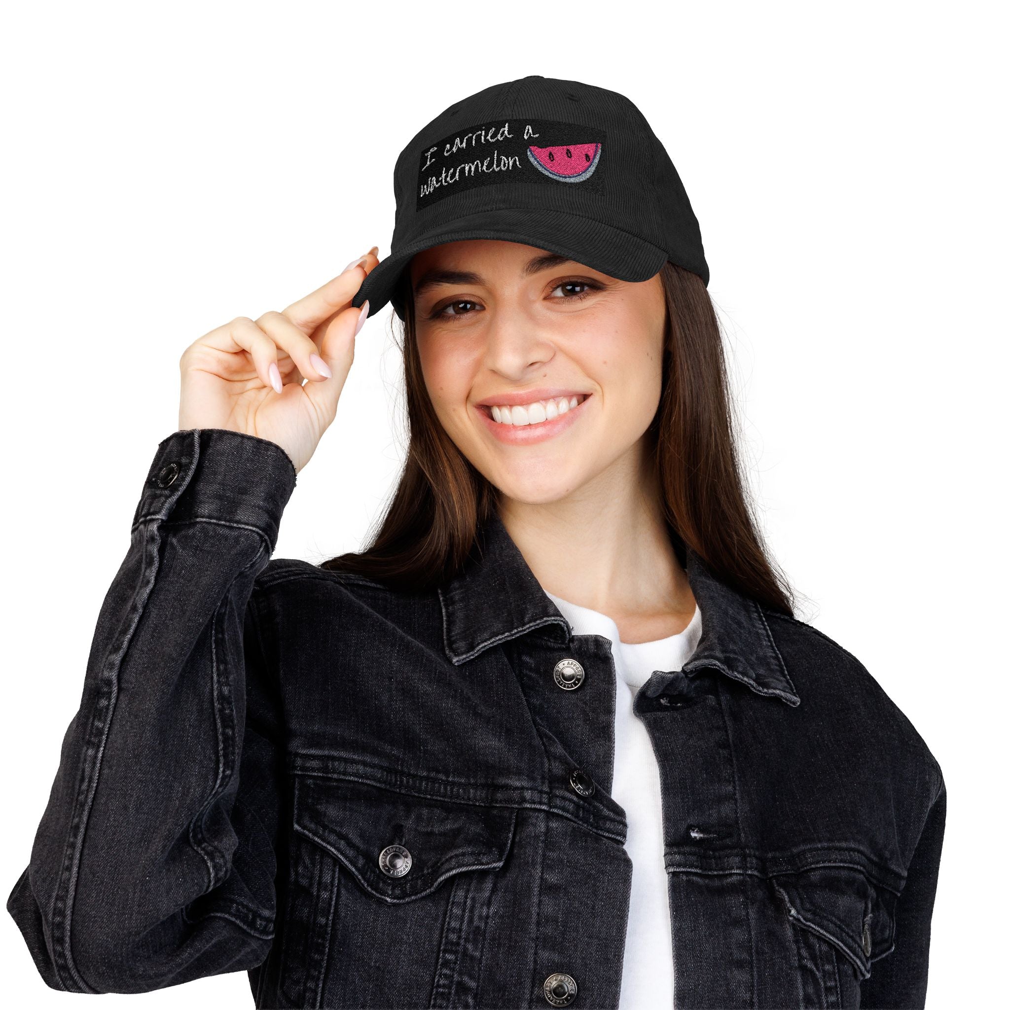 Embroidered Corduroy Cap — “I Carried a Watermelon” Vintage Baseball Hat Off Campus