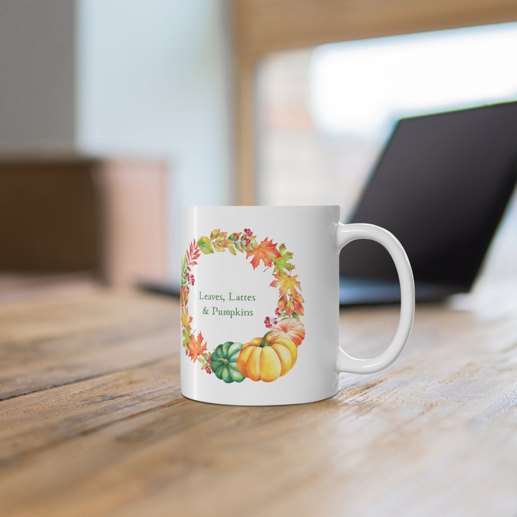 Leaves, Lattes & Pumpkins Coffee Halloween Mug — Ceramic Coffee Cup