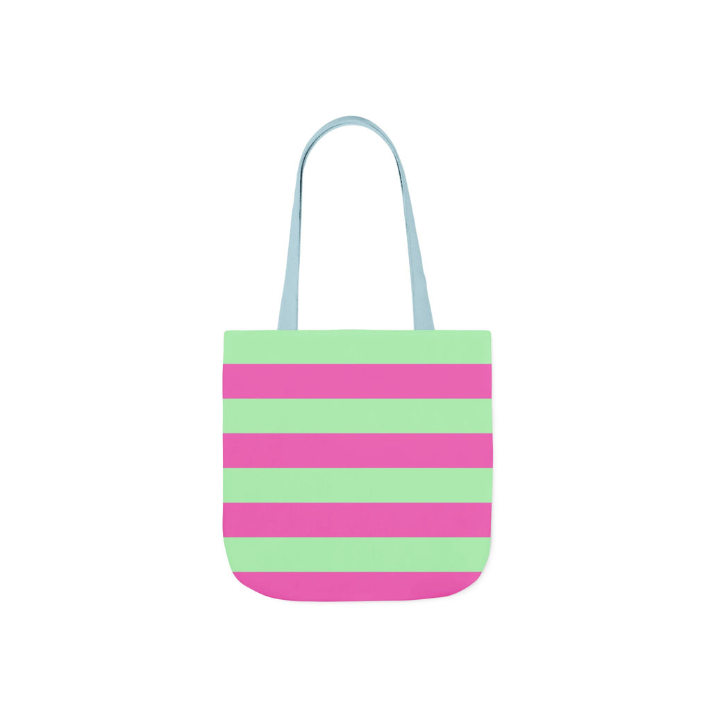 Striped Canvas Tote Bag — Pink & Green Beach-Ready Shopper