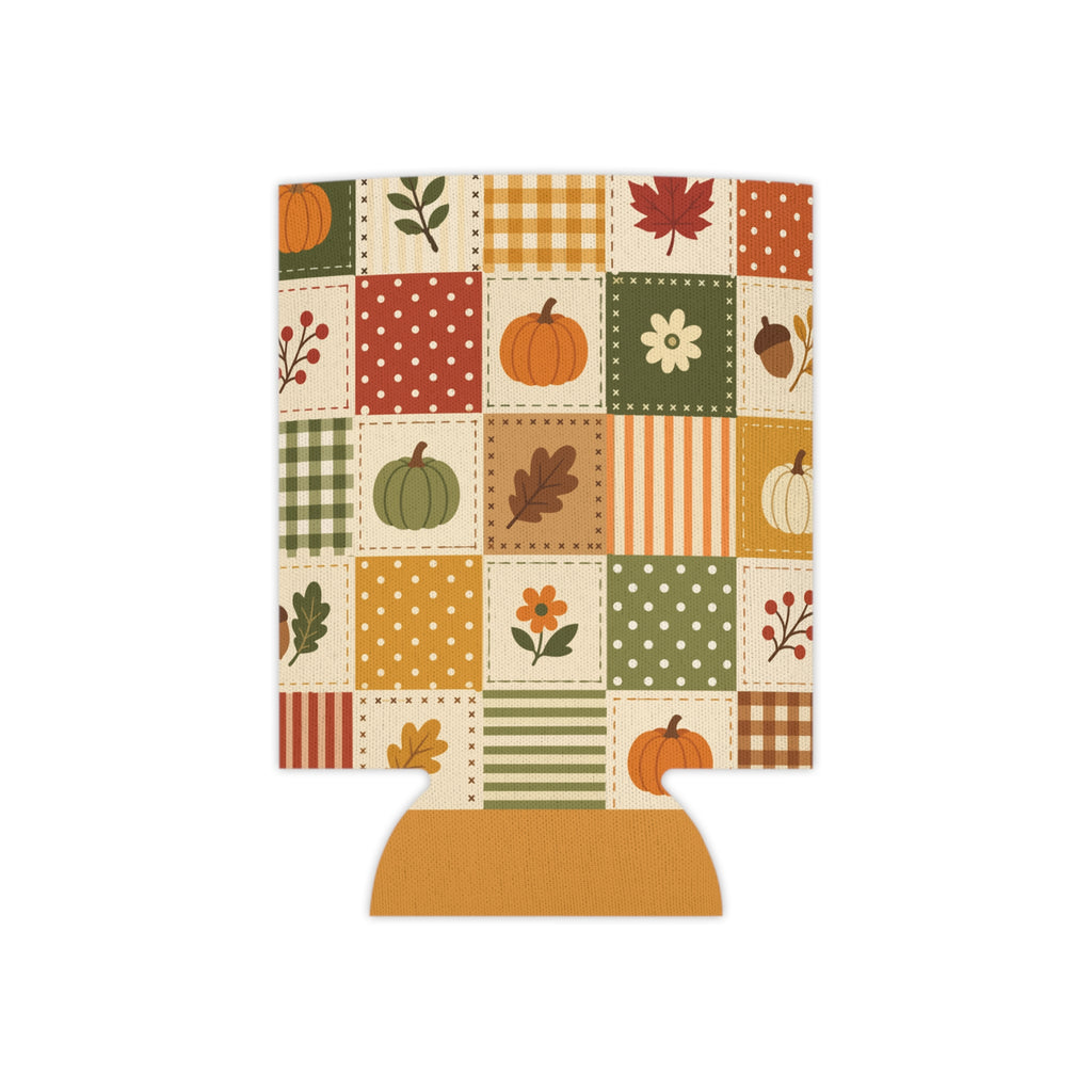 Orange Pumpkin Patchwork Halloween Can Cooler –Fall Autumn Halloween