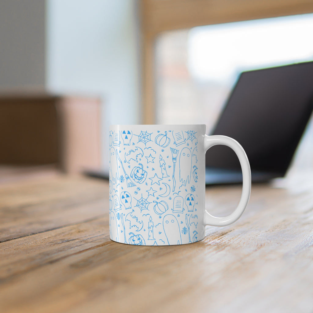 Blue White Ghost Fall Coffee Halloween Mug — Ceramic Coffee Cup