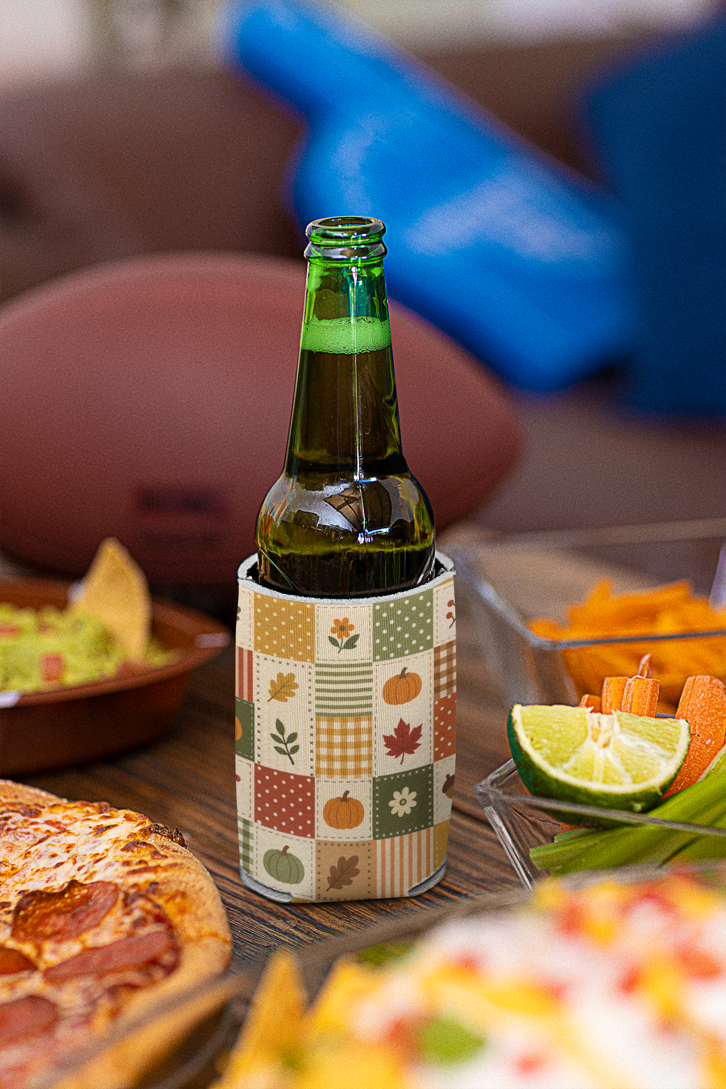 Orange Pumpkin Patchwork Halloween Can Cooler –Fall Autumn Beverage