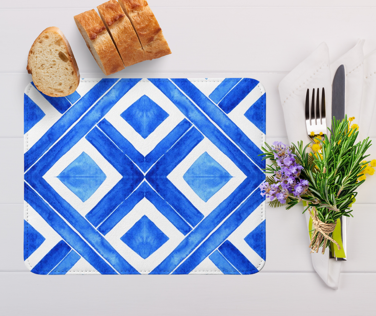 Portuguese Azulejo Tile Blue Leather Placemat - Table Decor