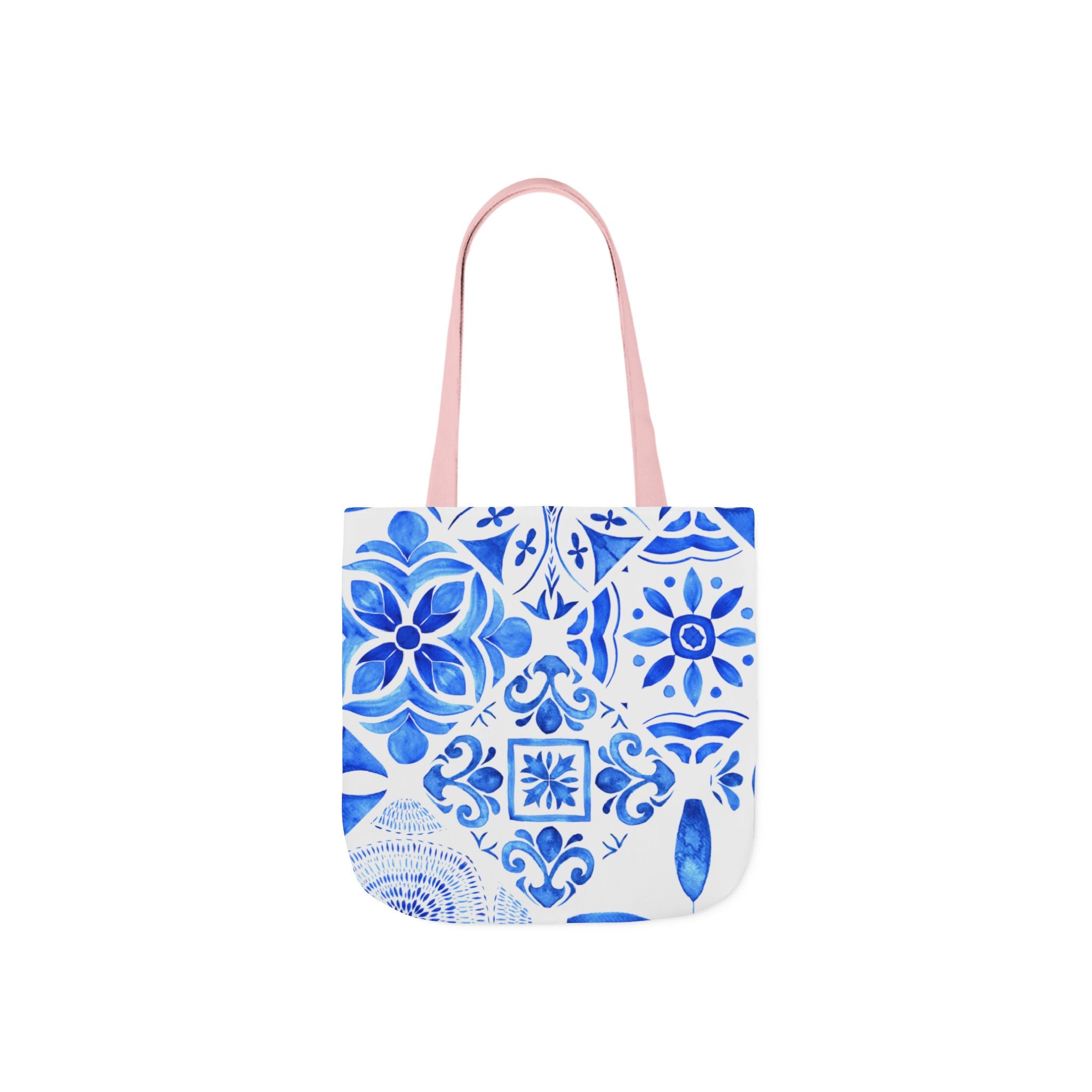 Santorina Inspired Blue White Canvas Tote Bag — Beach-Ready Shopper