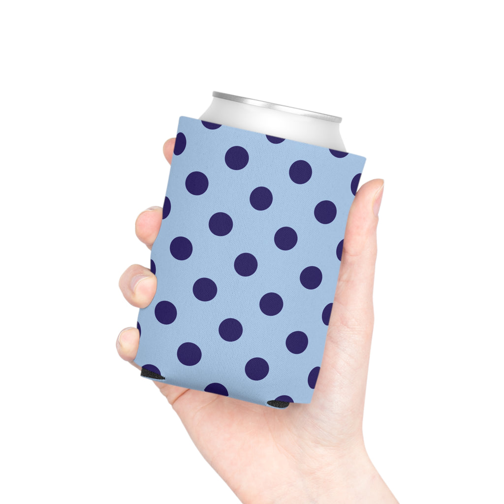 Pastel Blue & Navy Polka Dot Design Can Cooler