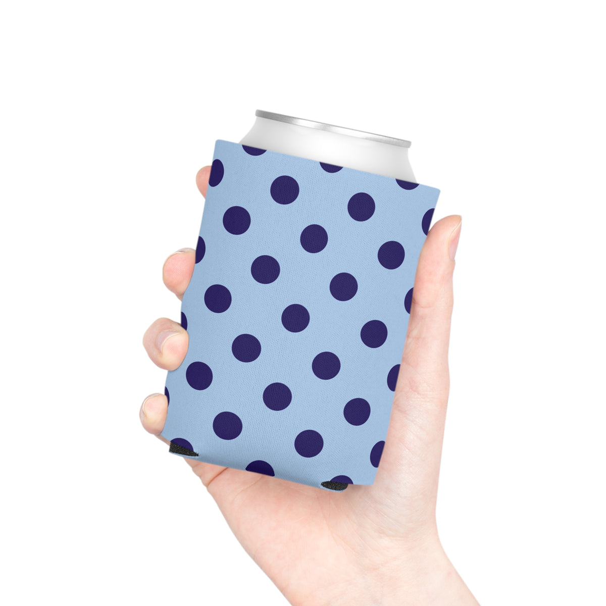 Pastel Blue & Navy Polka Dot Design Can Cooler