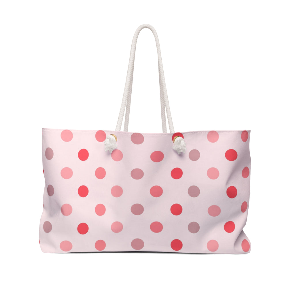 Pink Polka Dot Tile Weekender Bag — Large Travel or Beach Tote