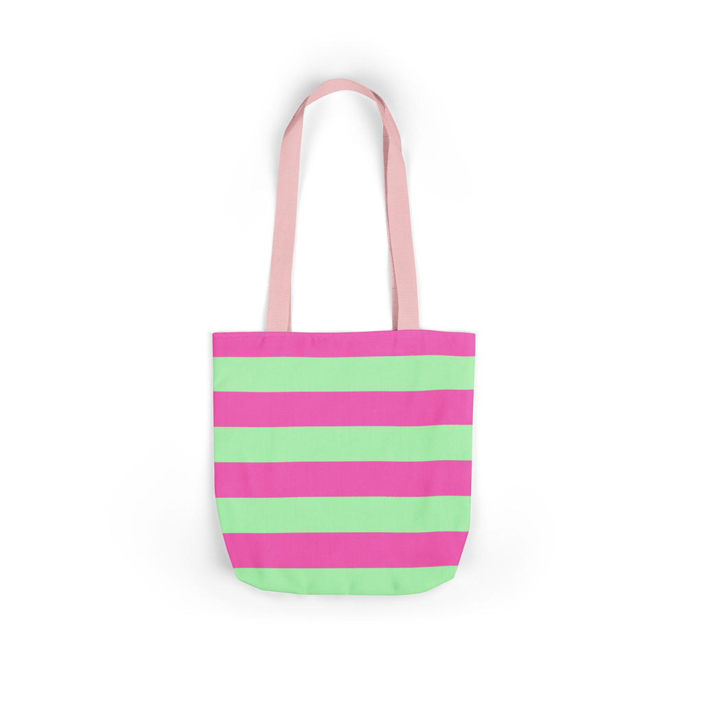 Striped Canvas Tote Bag — Pink & Green Beach-Ready Shopper