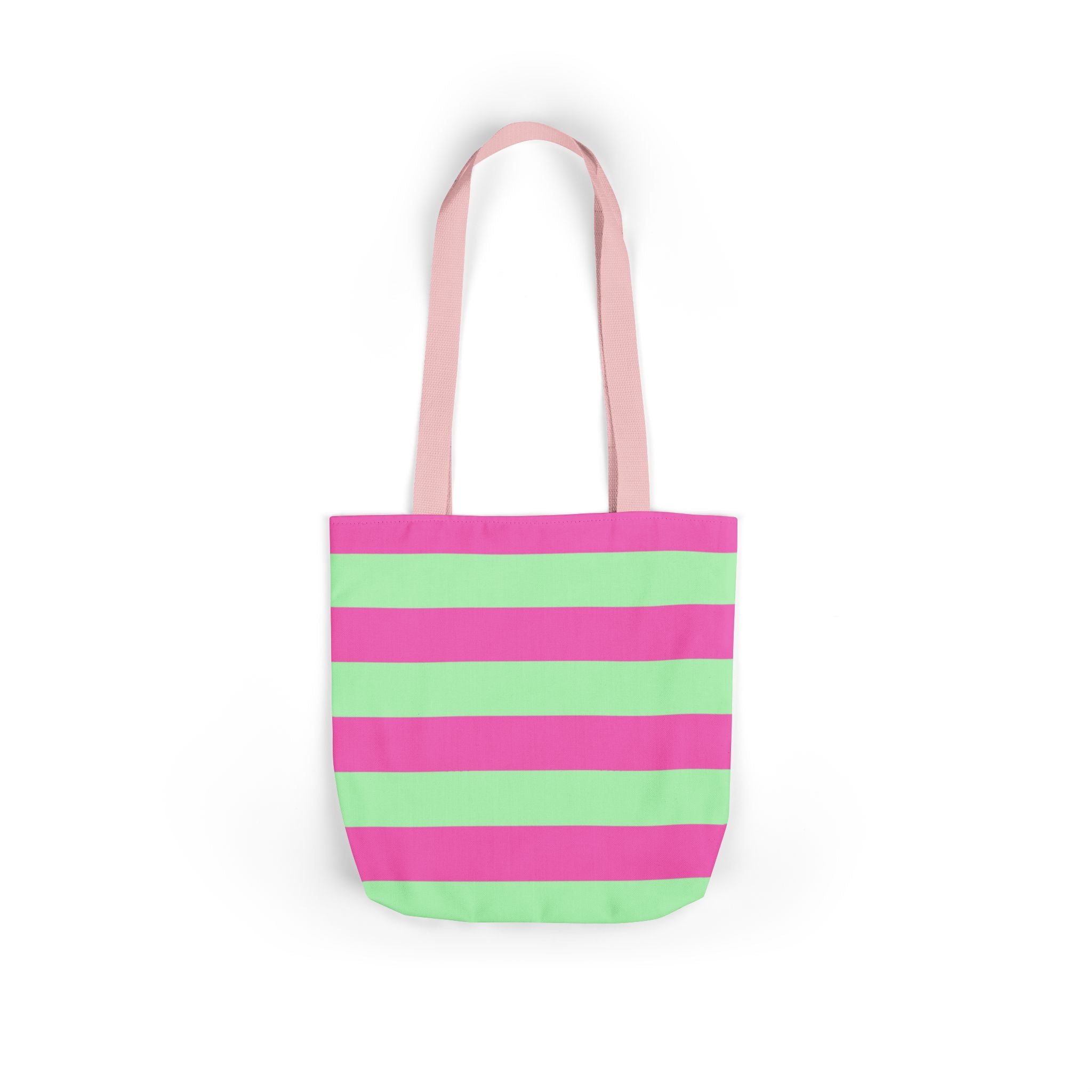 Striped Canvas Tote Bag — Pink & Green Beach-Ready Shopper