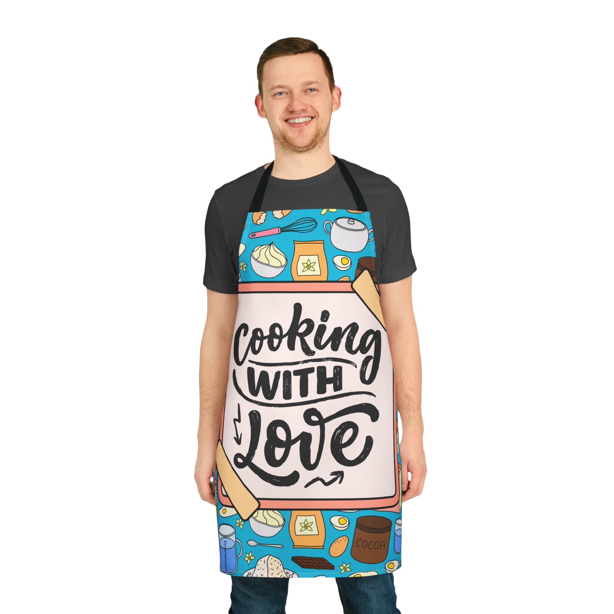 Cooking With Love Kitchen Apron – Colorful Baking & Cooking Apron with Recipe Board Design