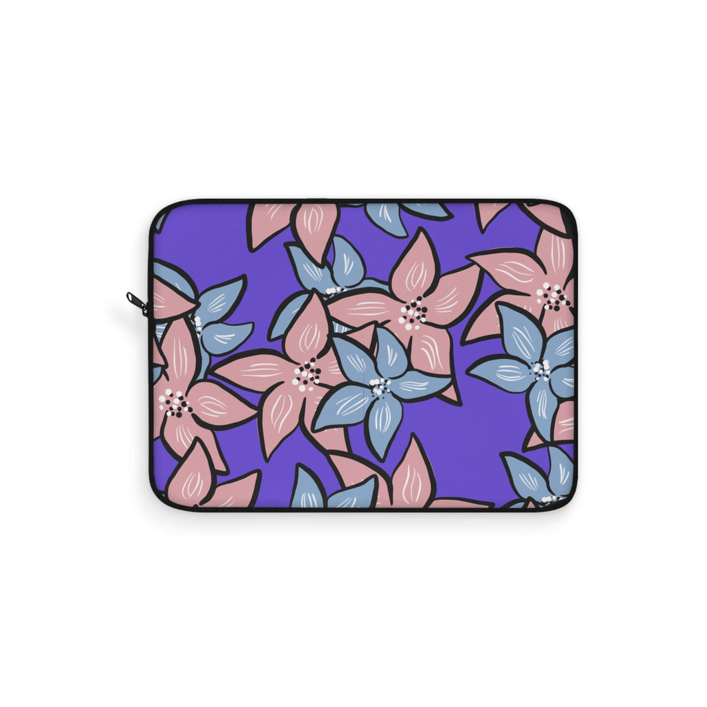 Pink Blue Floral Laptop Sleeve - Protective Neoprene Cover