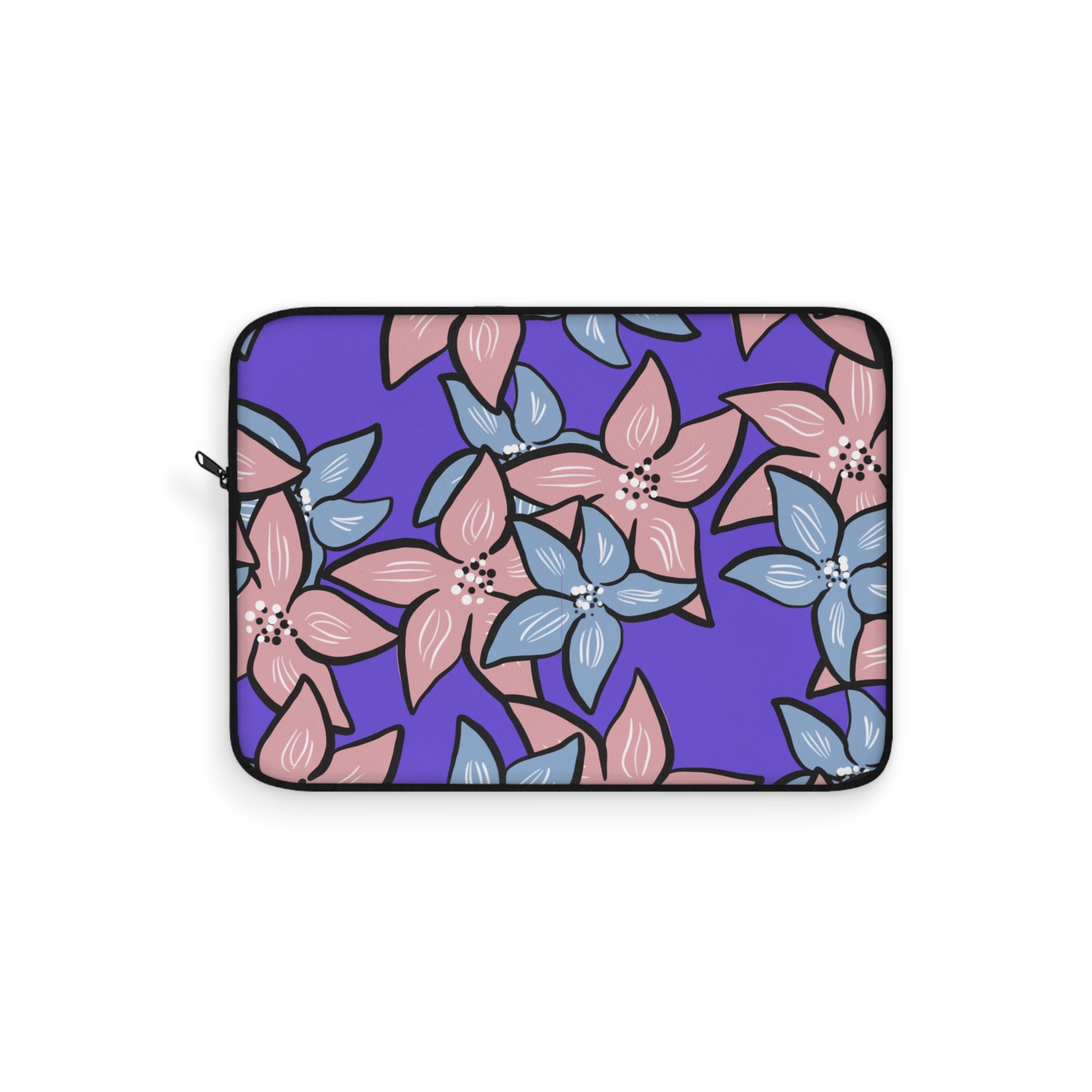 Pink Blue Floral Laptop Sleeve - Protective Neoprene Cover
