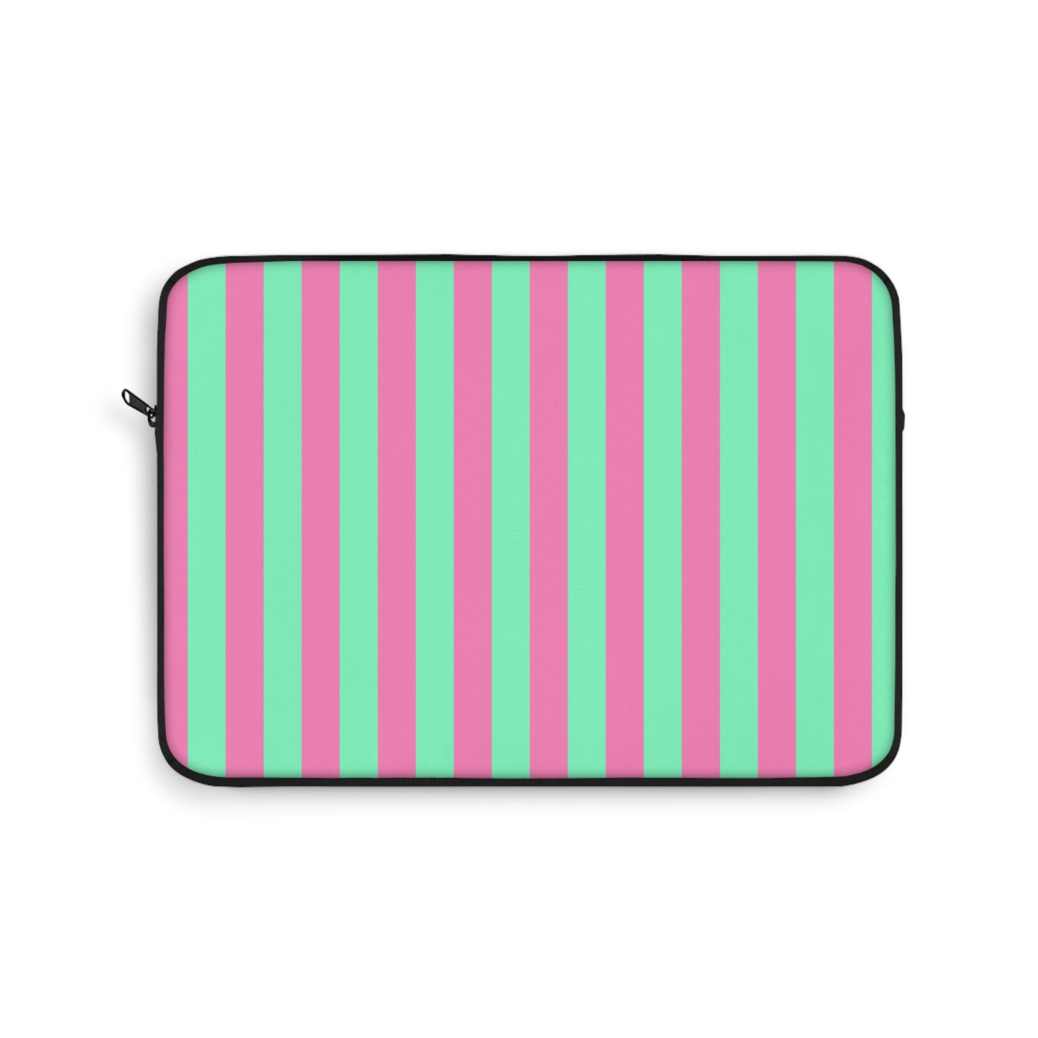 Pink Green Pinstripe Laptop Sleeve - Protective Neoprene Cover