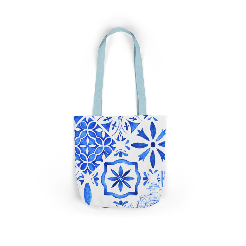 Santorina Inspired Blue White Canvas Tote Bag — Beach-Ready Shopper