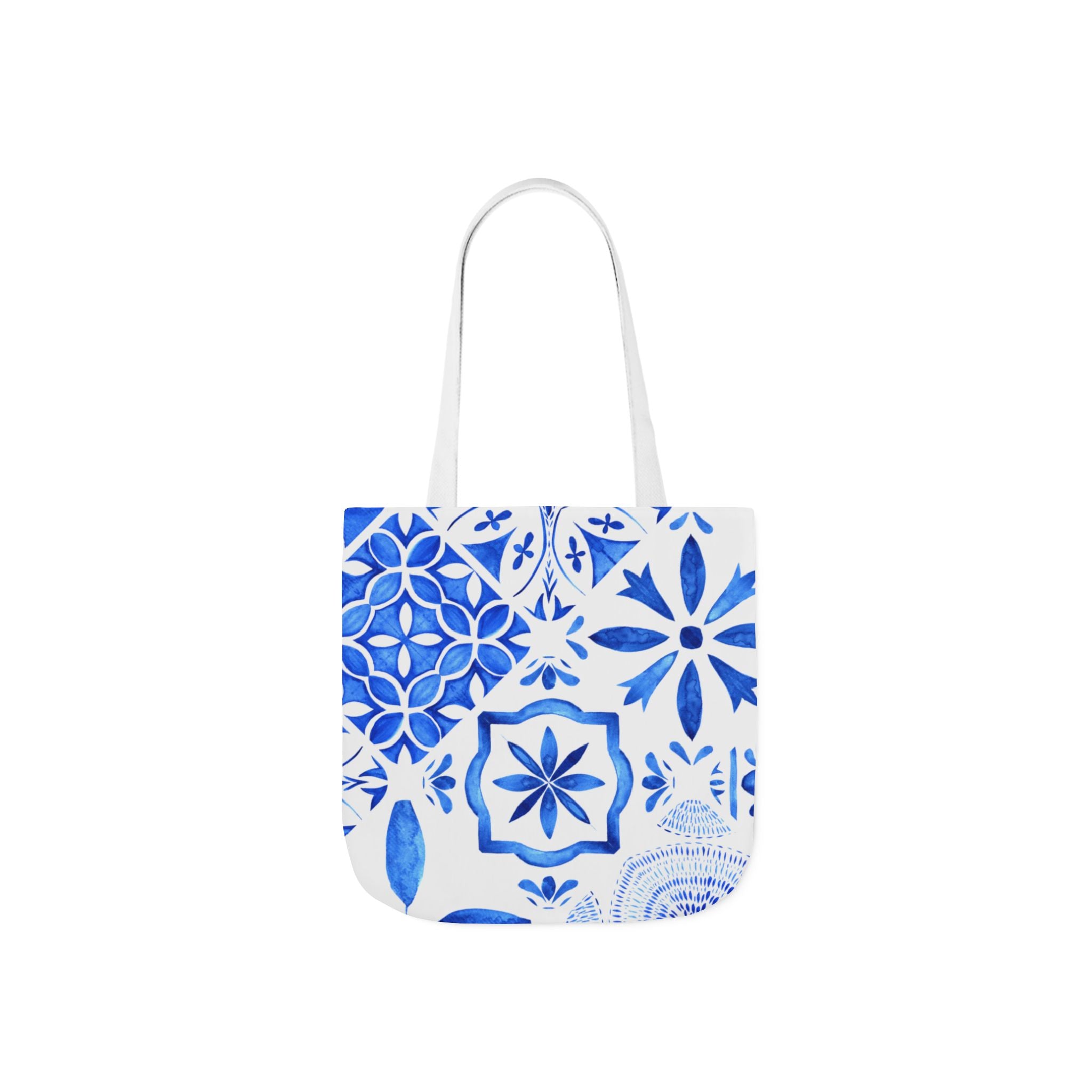 Santorina Inspired Blue White Canvas Tote Bag — Beach-Ready Shopper