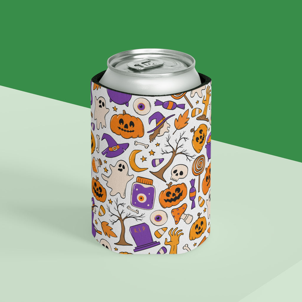 Purple Orange Pumpkin Witch Halloween Can Cooler –Fall Autumn Beverage
