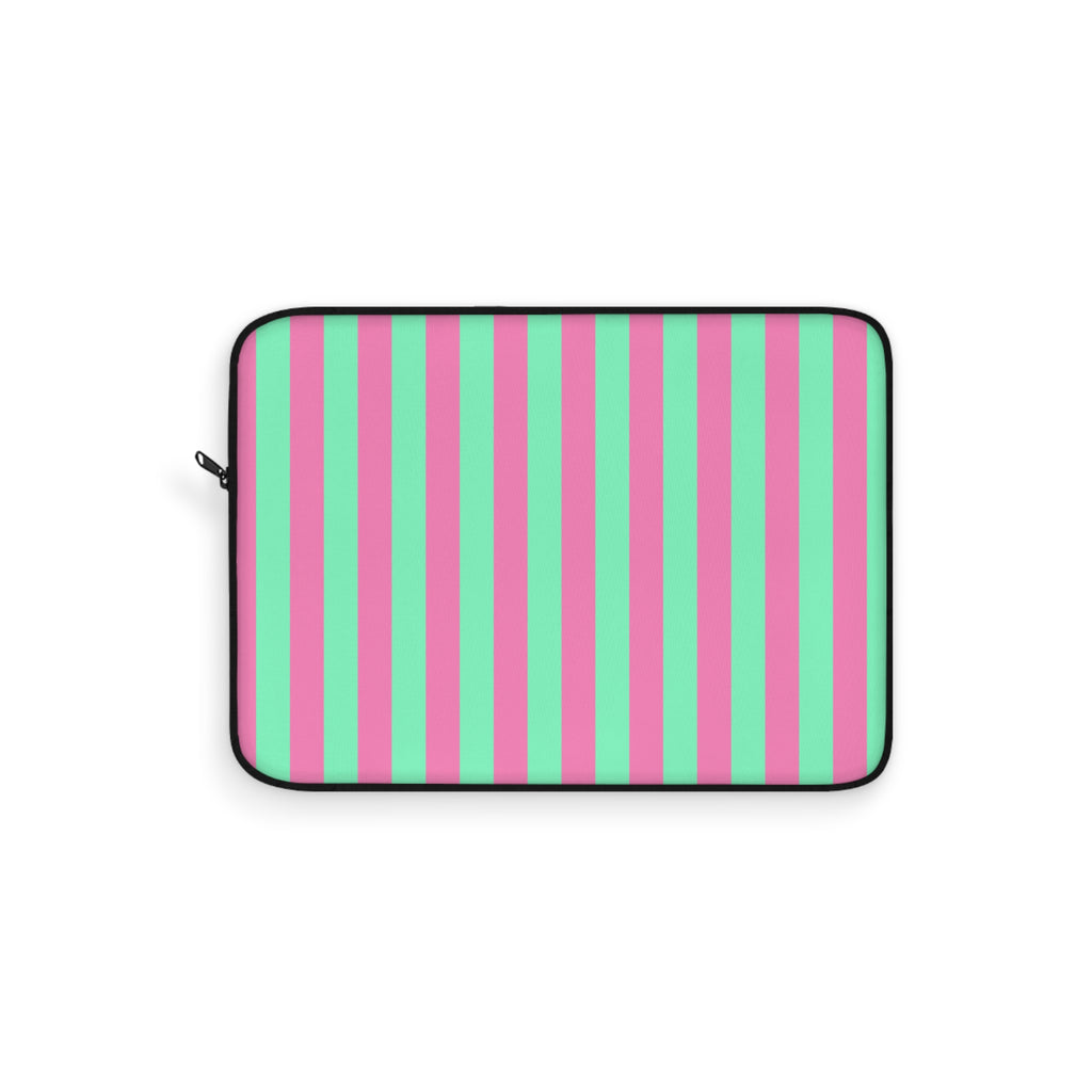 Pink Green Pinstripe Laptop Sleeve - Protective Neoprene Cover