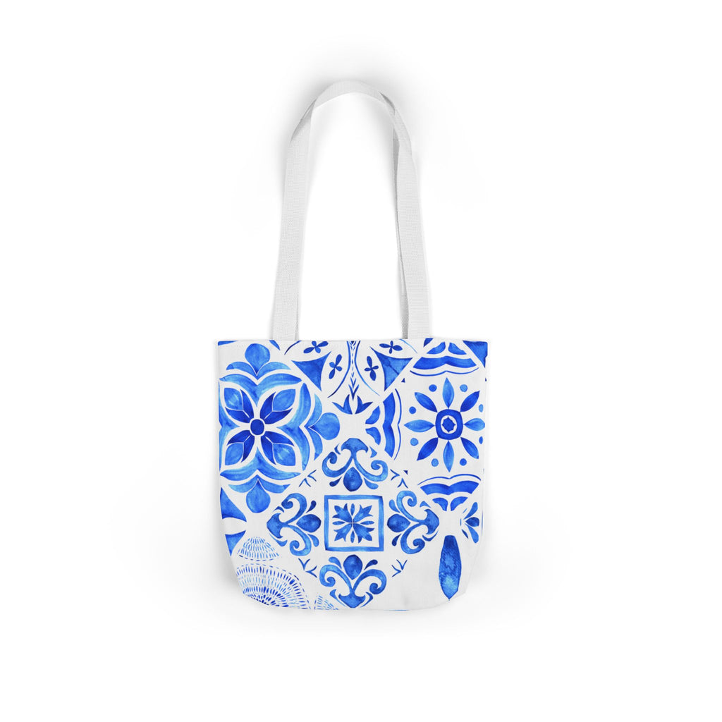 Santorina Inspired Blue White Canvas Tote Bag — Beach-Ready Shopper