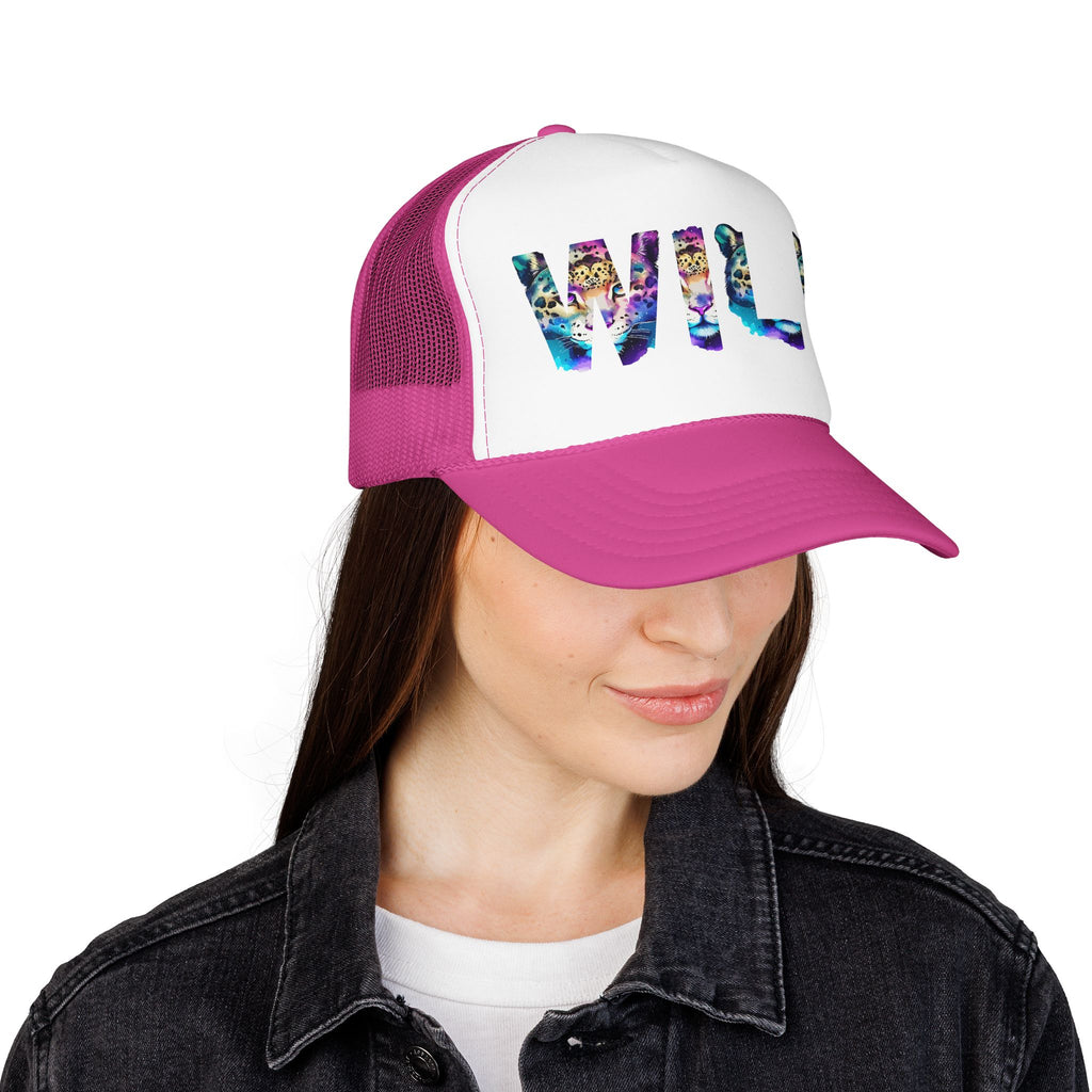 Wild Leopard Print Foam Trucker Hat - Colorful Animal Graphic Cap