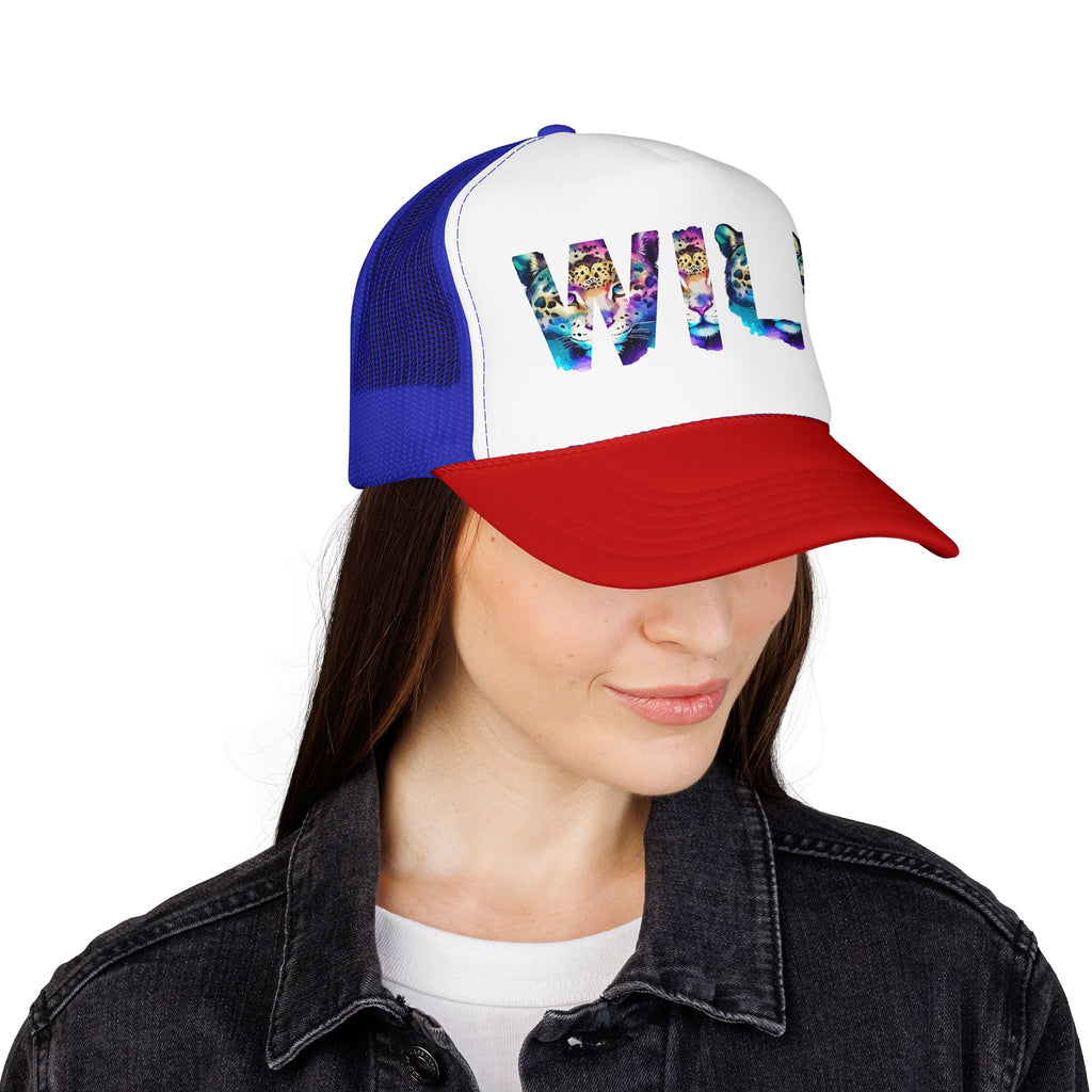 Wild Leopard Print Foam Trucker Hat - Colorful Animal Graphic Cap