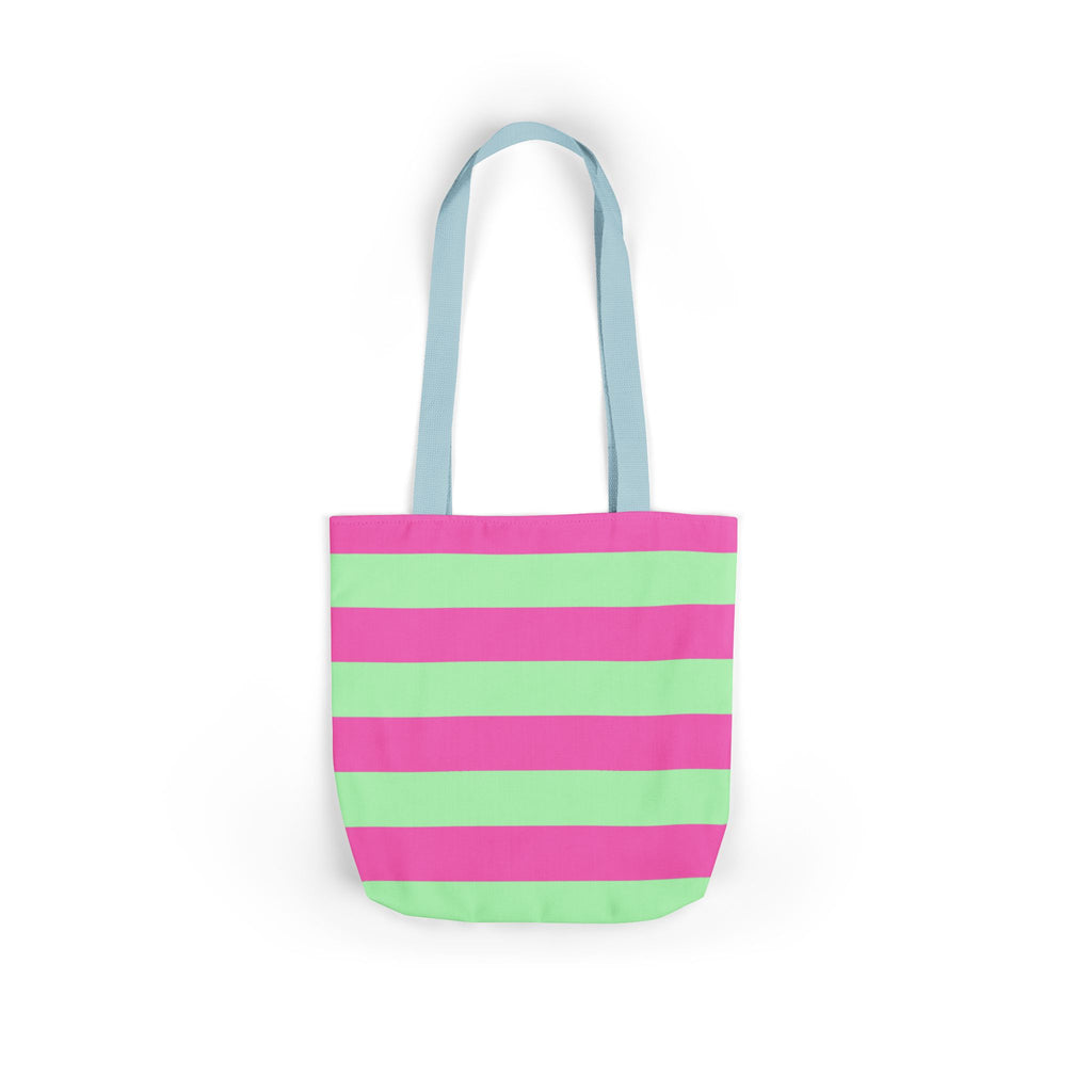Striped Canvas Tote Bag — Pink & Green Beach-Ready Shopper