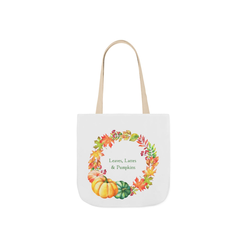 Halloween Canvas Tote Bag — Leaves Lattes & Pumpkins Beach-Ready Shopper