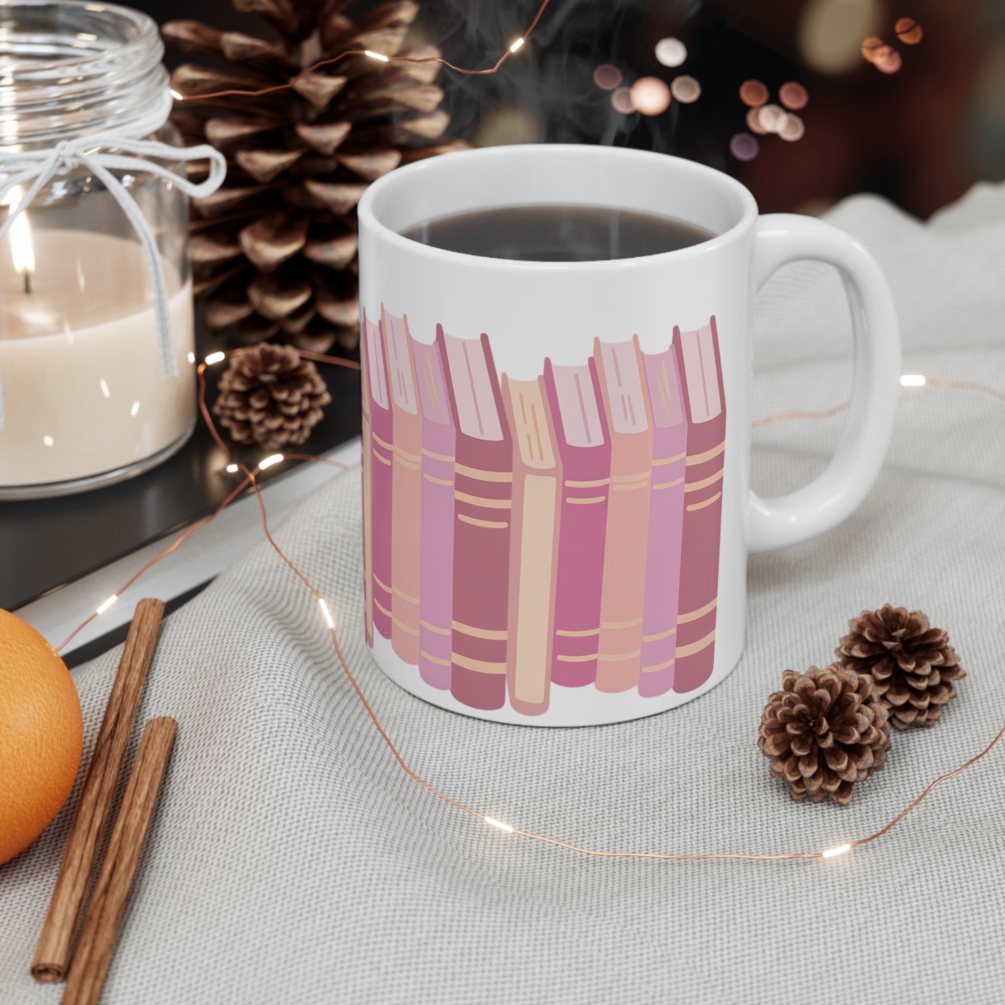 Pink Book Lovers Mug — Ceramic Coffee Cup
