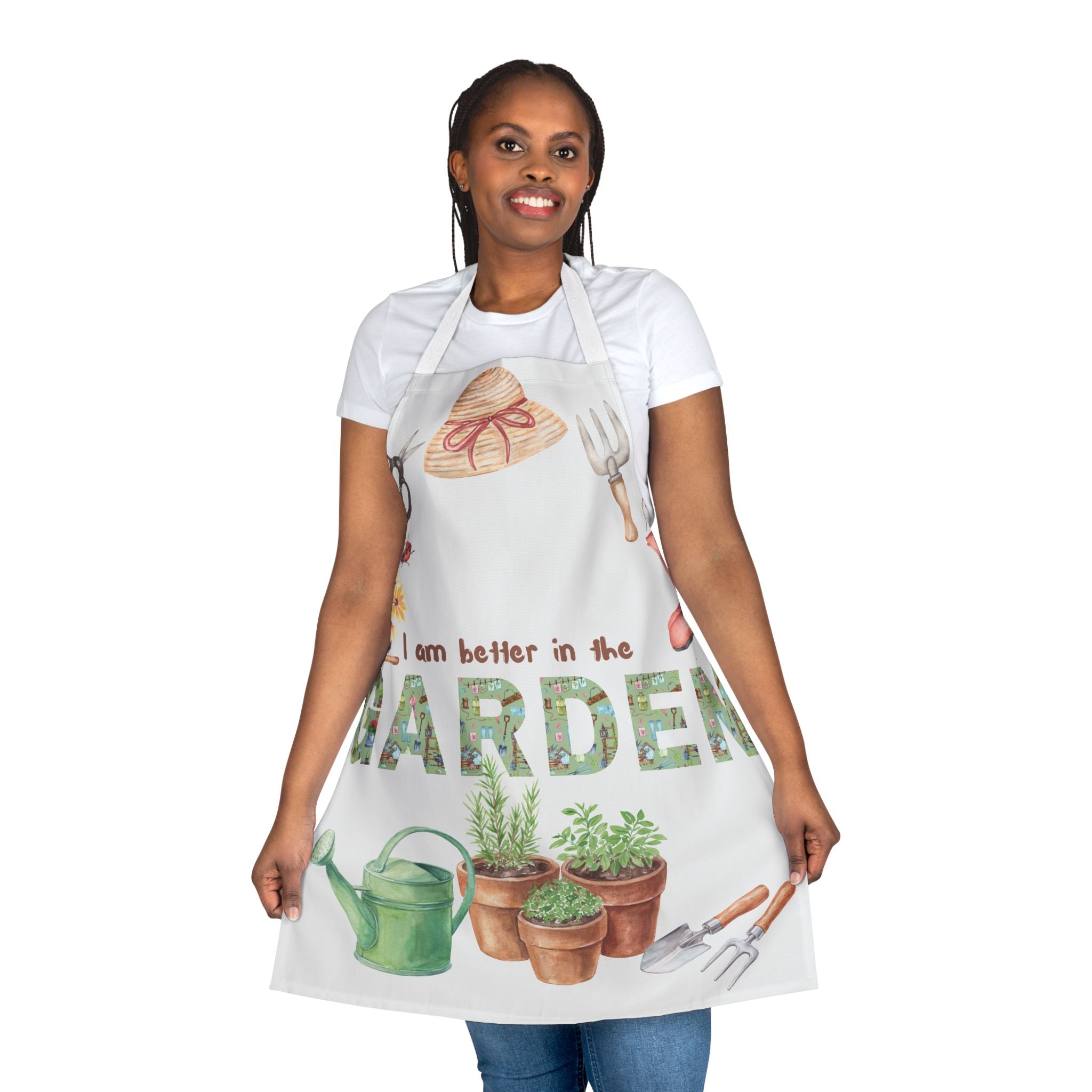 Garden or Kitchen Apron — "I Am Better in the Garden" Floral Watercolor Gardening Apron