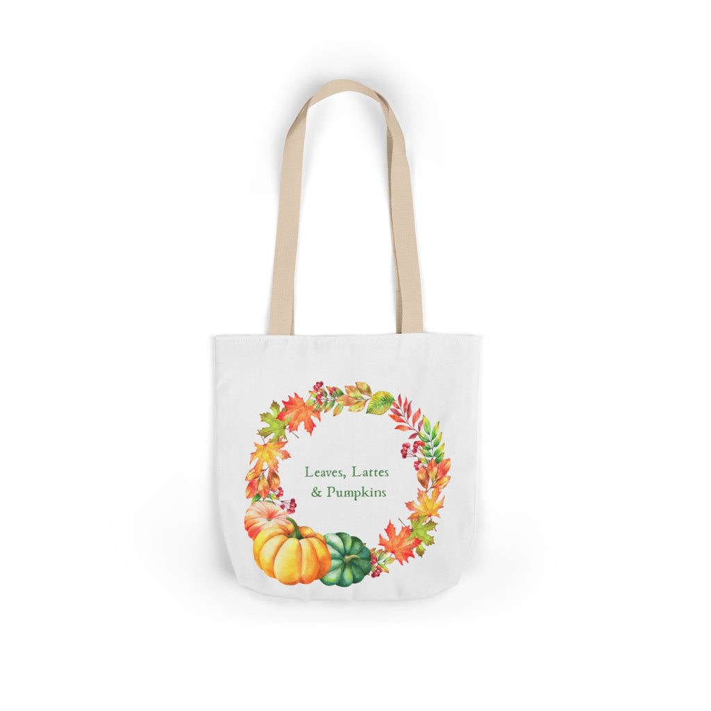 Halloween Canvas Tote Bag — Leaves Lattes & Pumpkins Beach-Ready Shopper