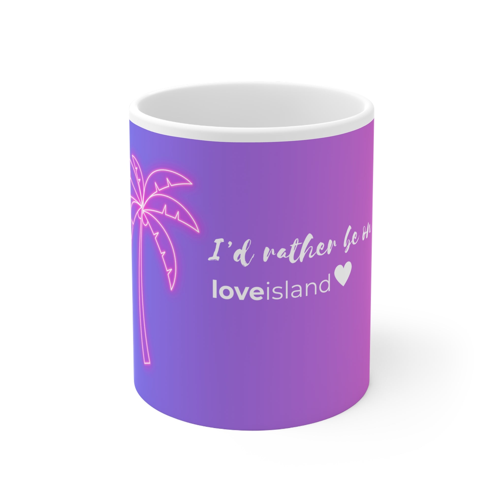 Love Island Palm Neon Mug — "I'd rather be on loveisland" Ceramic Coffee Cup