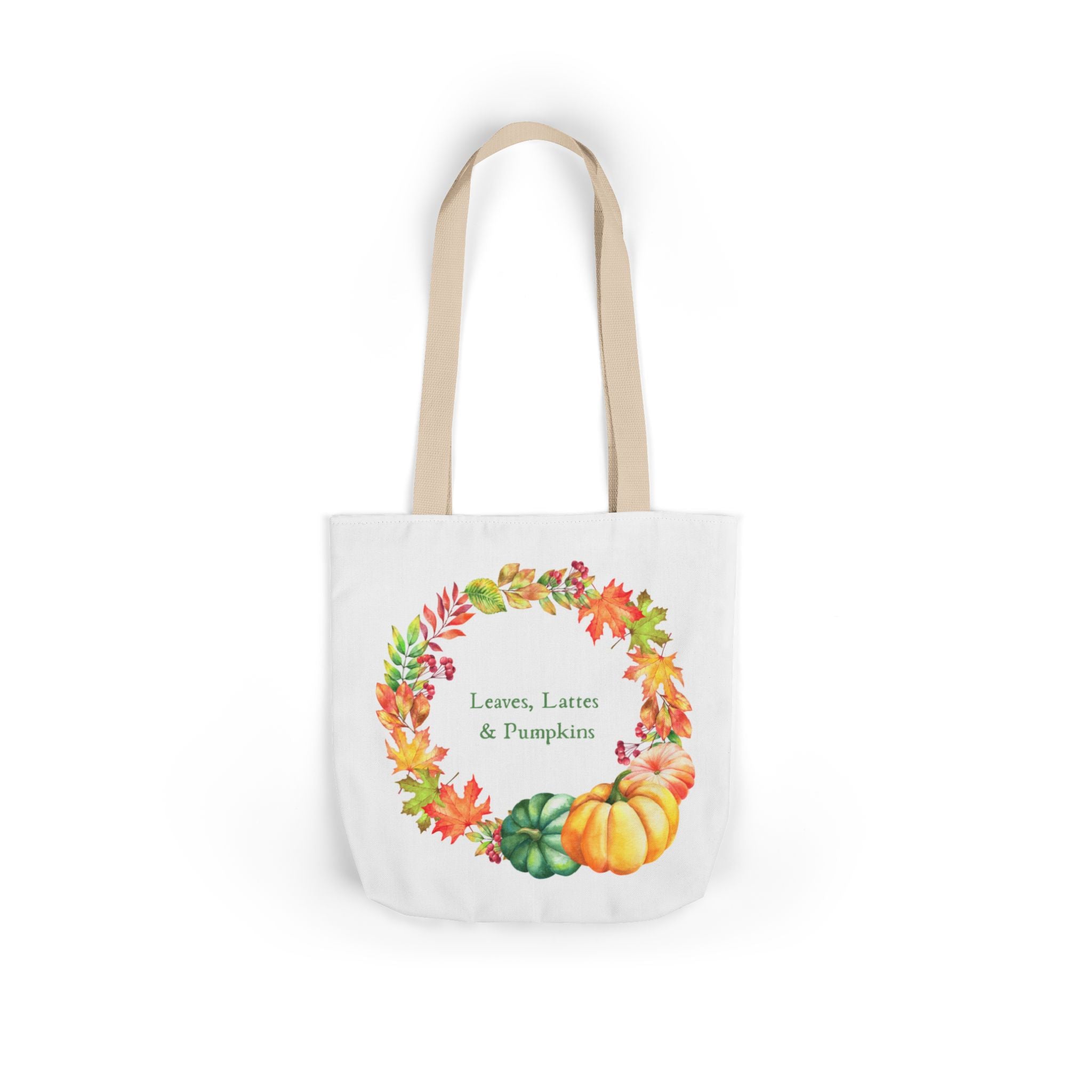 Halloween Canvas Tote Bag — Leaves Lattes & Pumpkins Beach-Ready Shopper