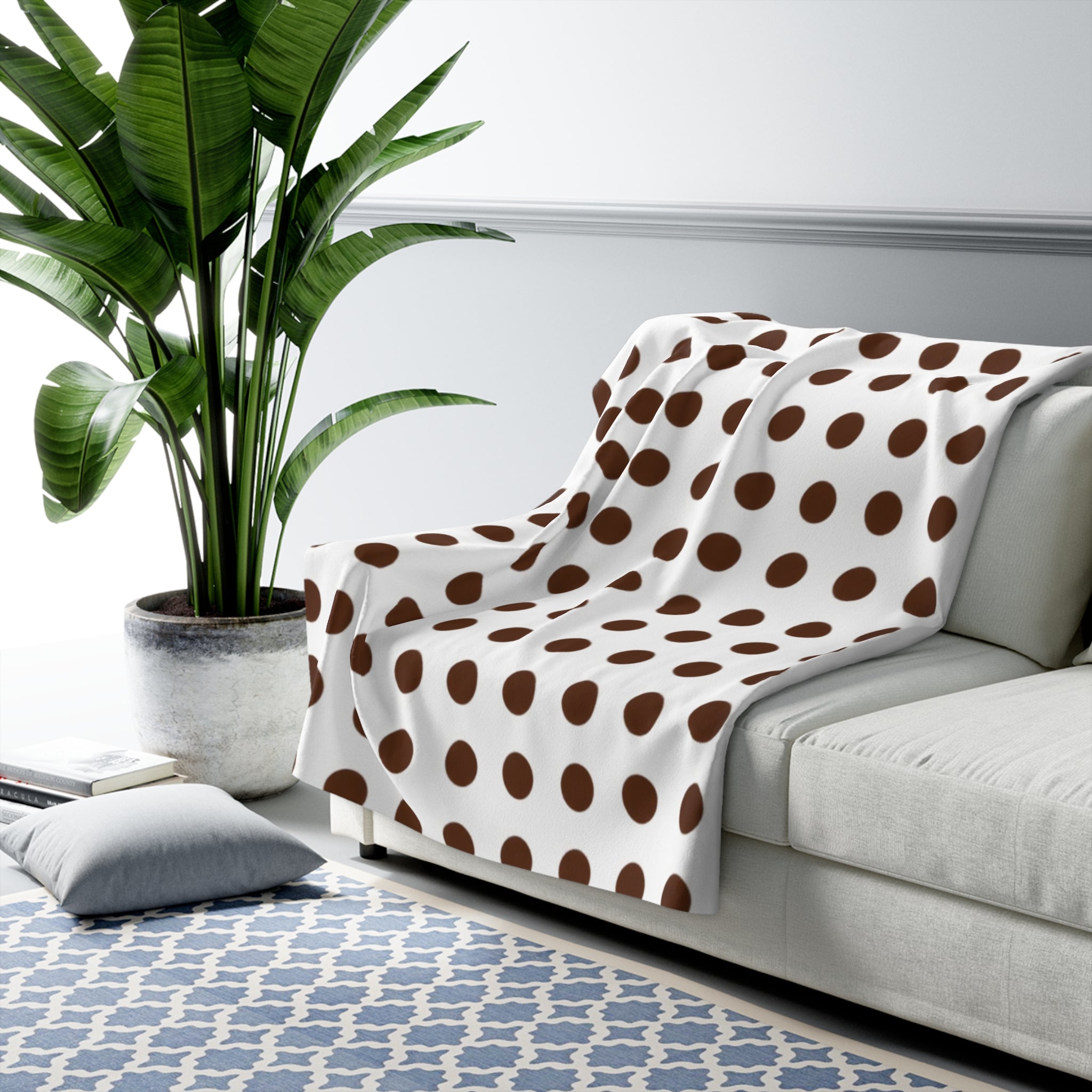 Sherpa Fleece Blanket – Cozy Brown Polka Dot Throw