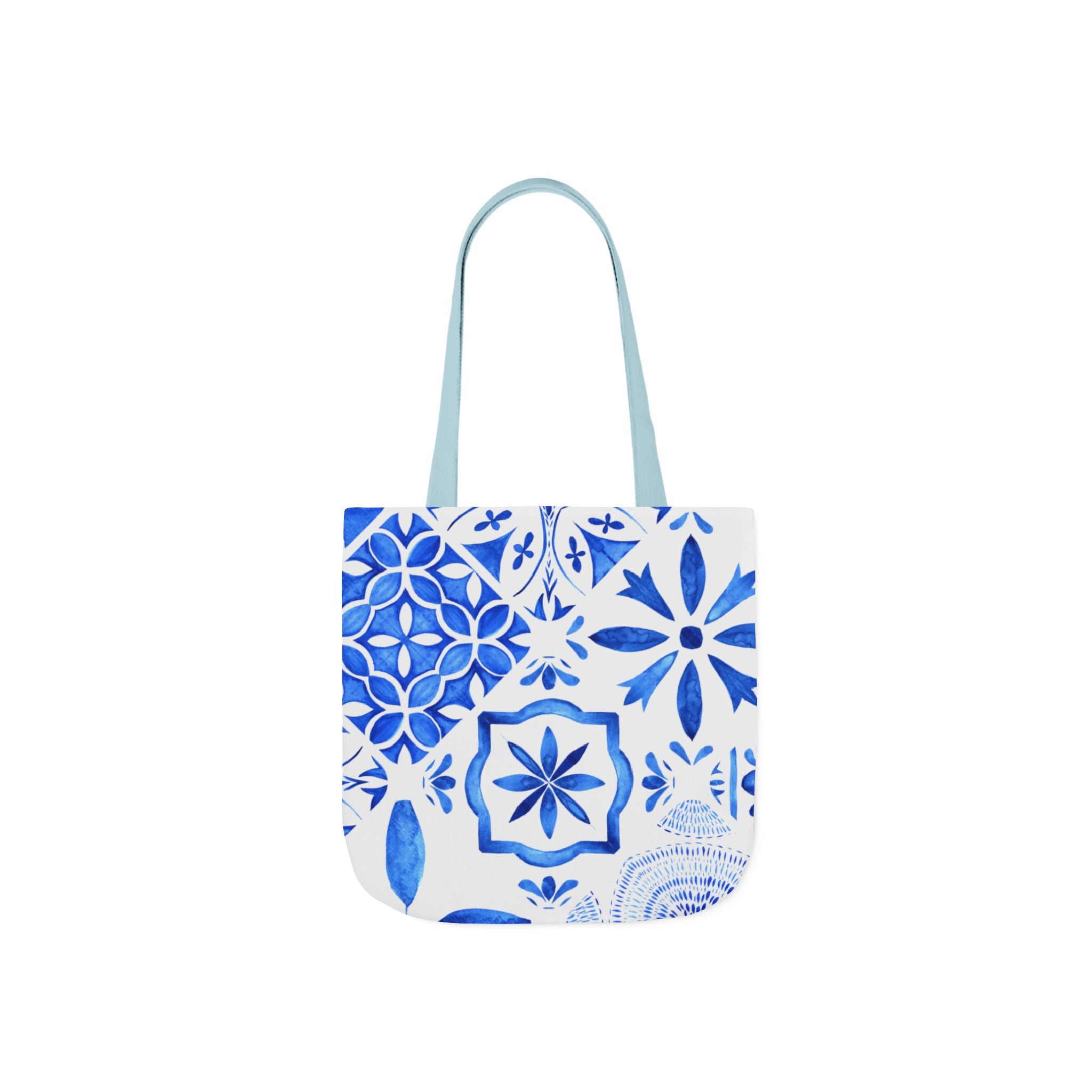 Santorina Inspired Blue White Canvas Tote Bag — Beach-Ready Shopper