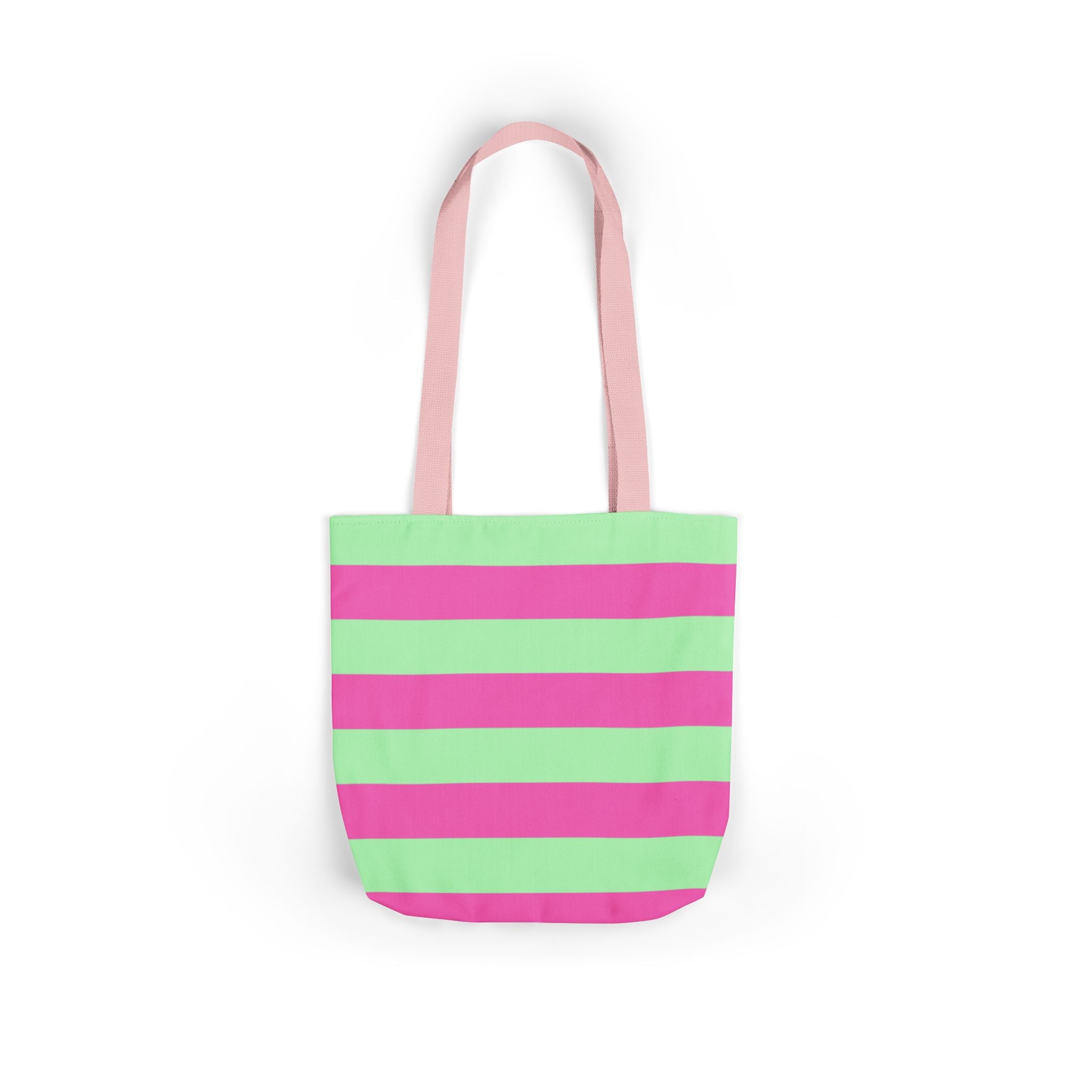 Striped Canvas Tote Bag — Pink & Green Beach-Ready Shopper