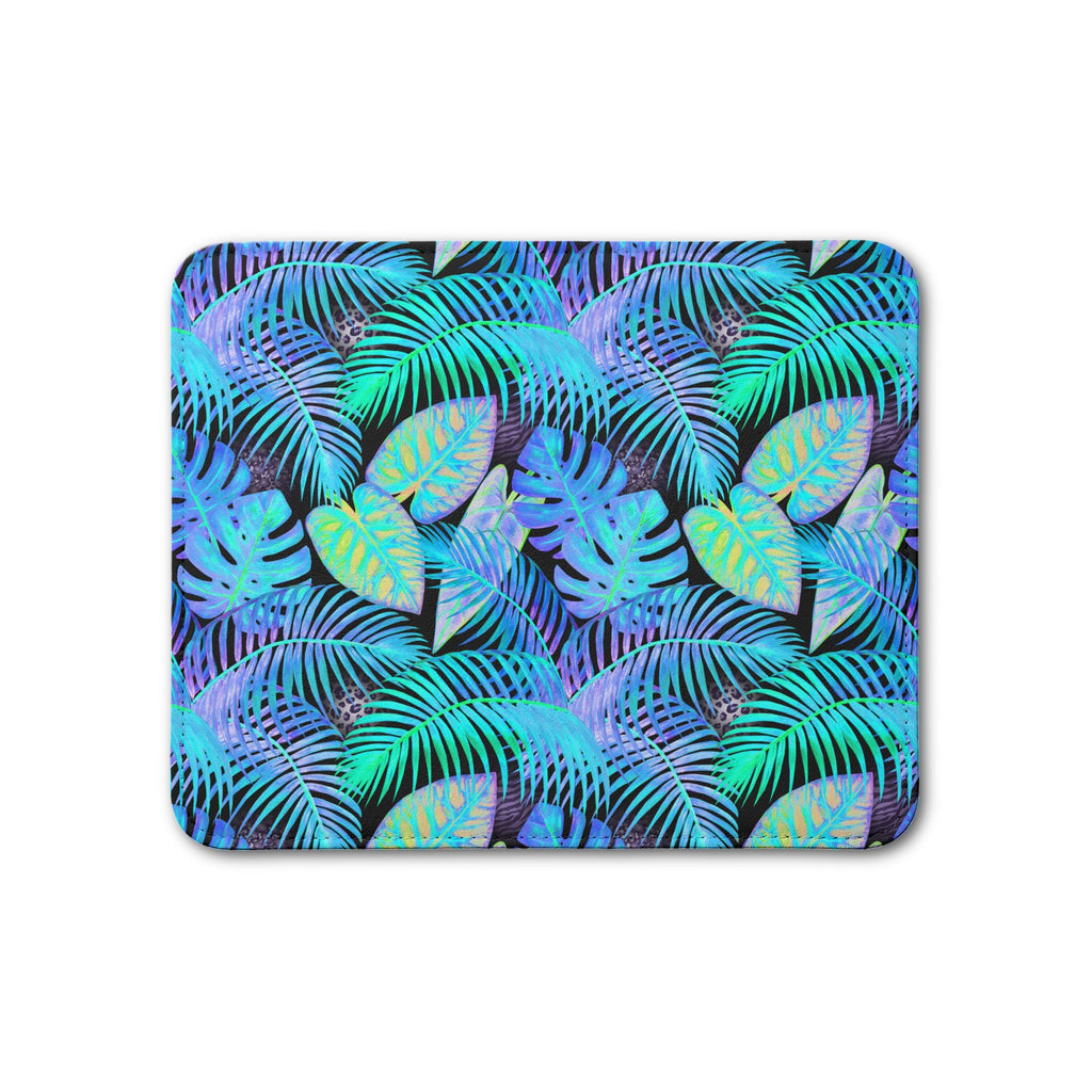 Watercolor abstract neon summer tropical plants Leather Placemat - Table Decor