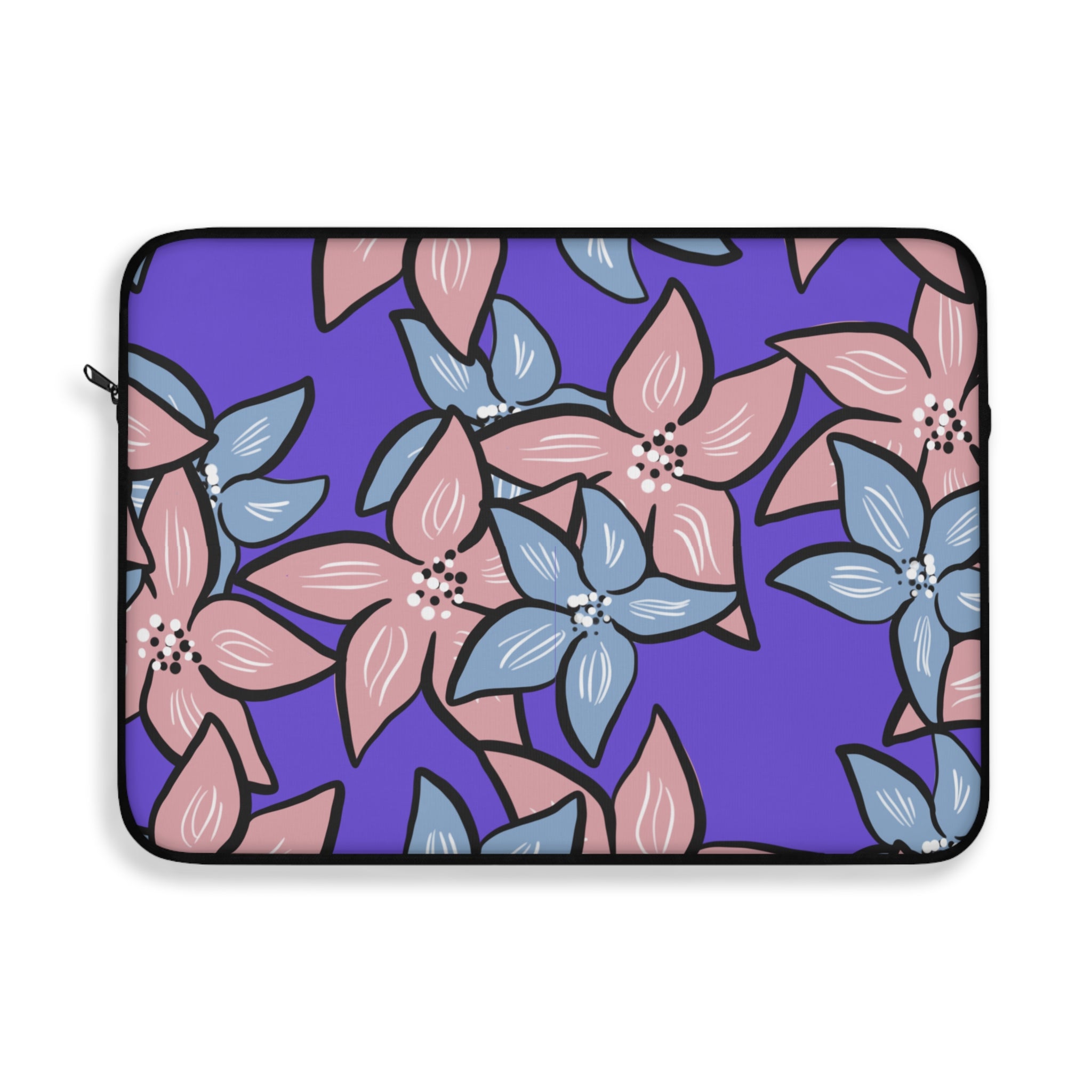 Pink Blue Floral Laptop Sleeve - Protective Neoprene Cover