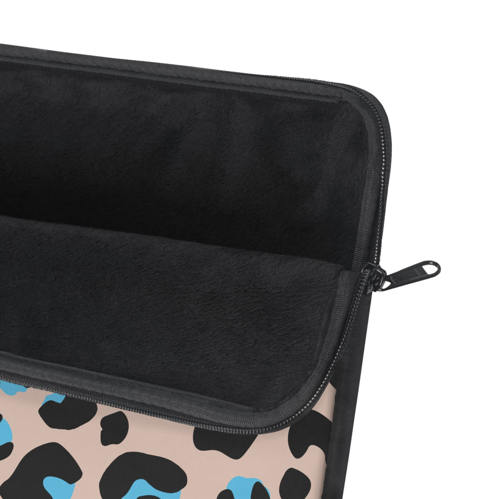 Blue Brown Leopard Print Laptop Sleeve - Protective Neoprene Cover
