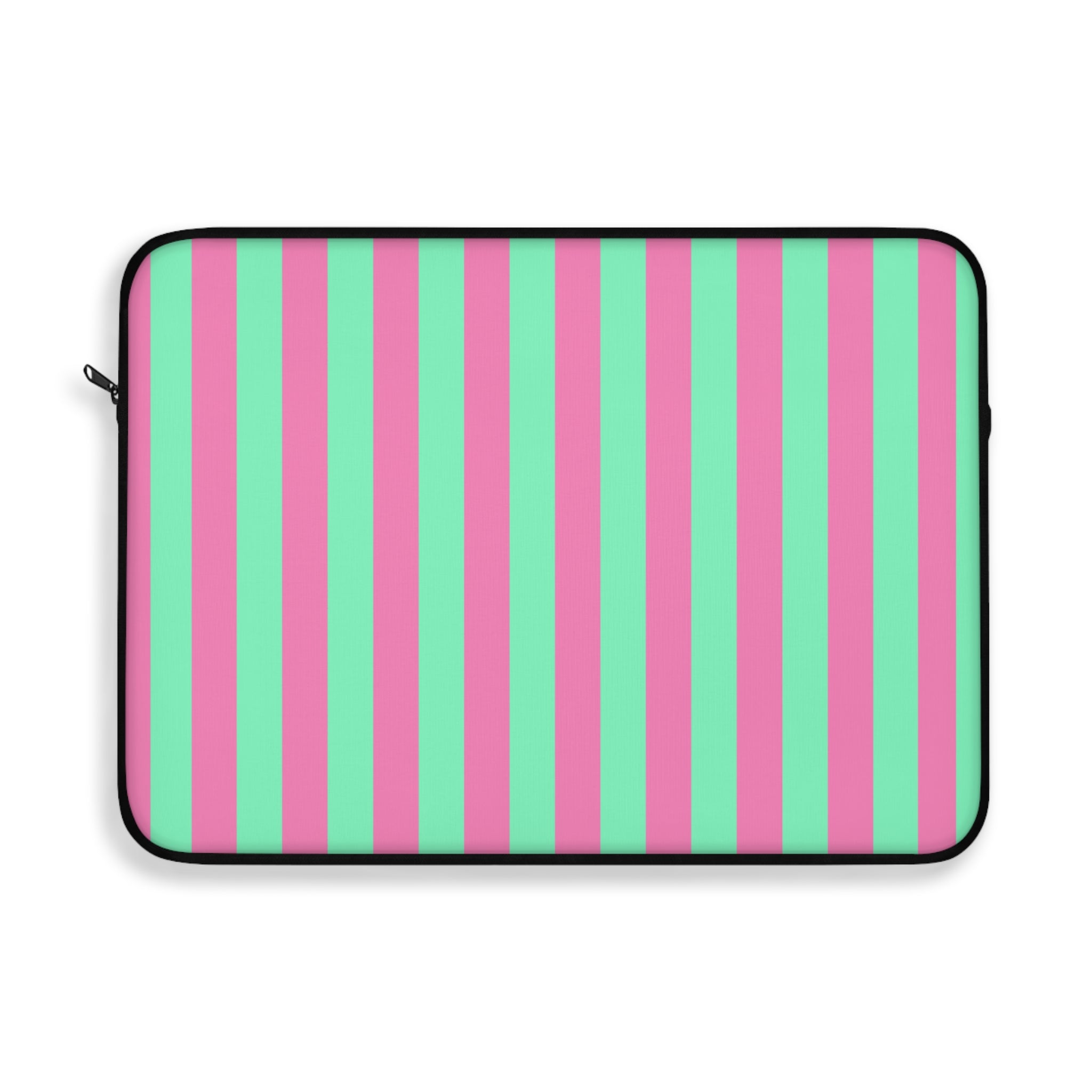 Pink Green Pinstripe Laptop Sleeve - Protective Neoprene Cover