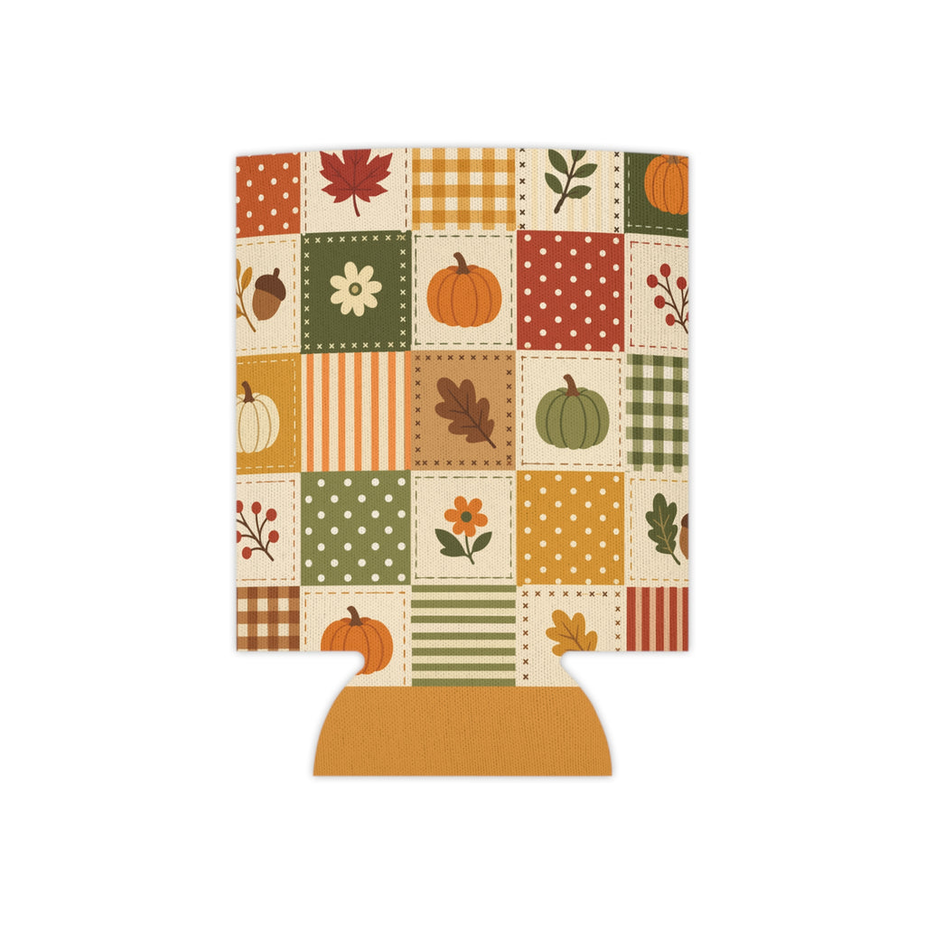 Orange Pumpkin Patchwork Halloween Can Cooler –Fall Autumn Halloween