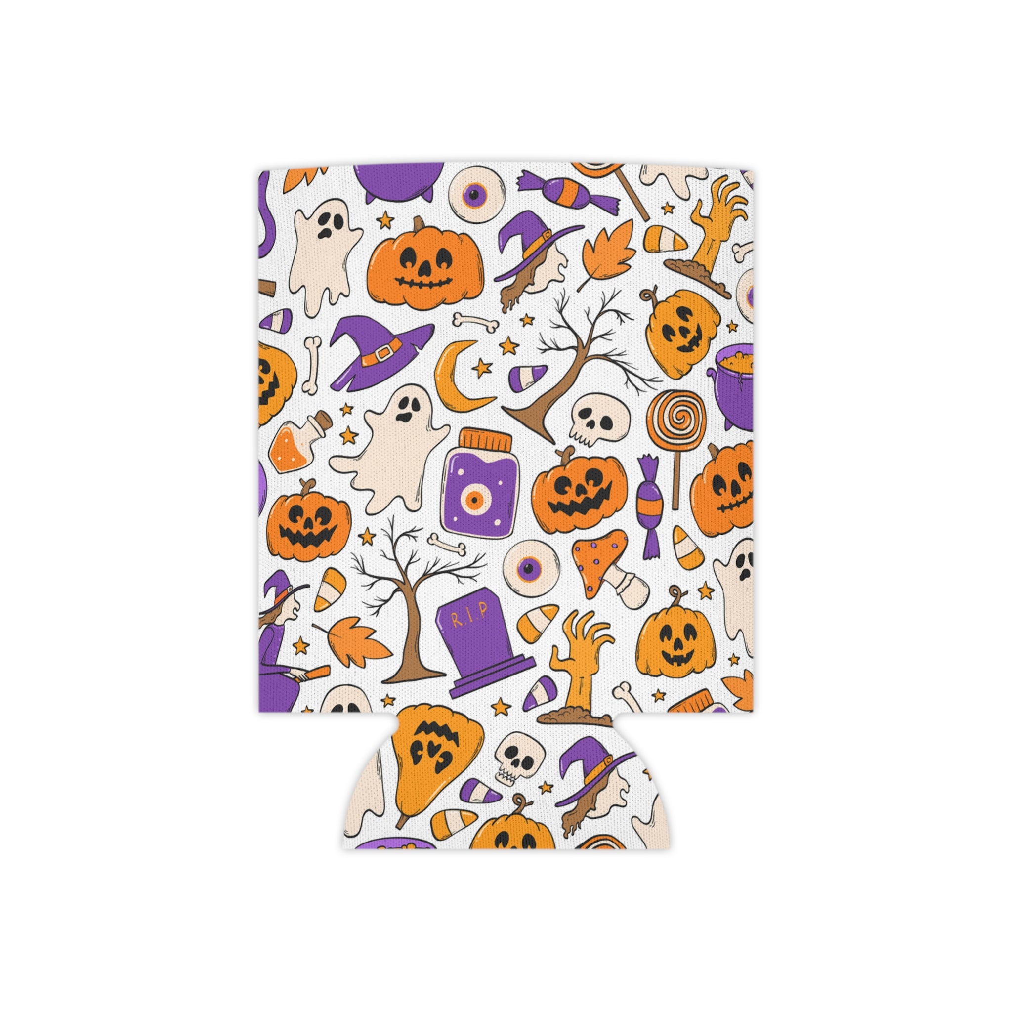 Purple Orange Pumpkin Witch Halloween Can Cooler –Fall Autumn Beverage