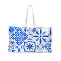 Blue Mediterranean Tile Weekender Bag — Large Travel or Beach Tote