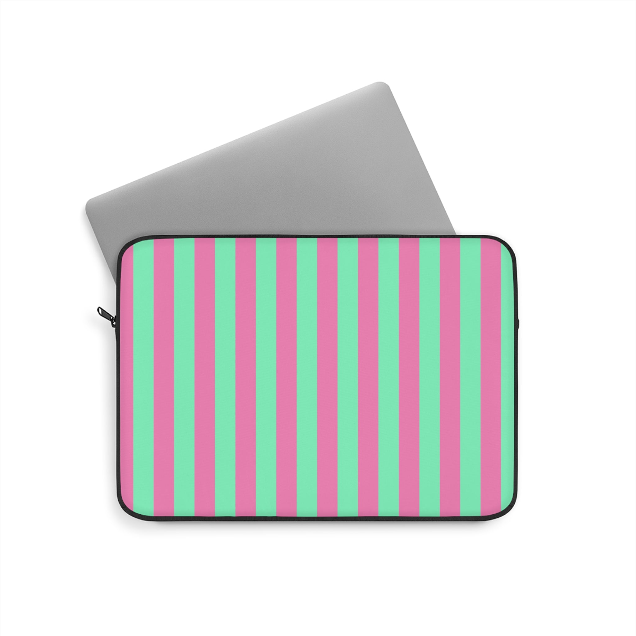 Pink Green Pinstripe Laptop Sleeve - Protective Neoprene Cover