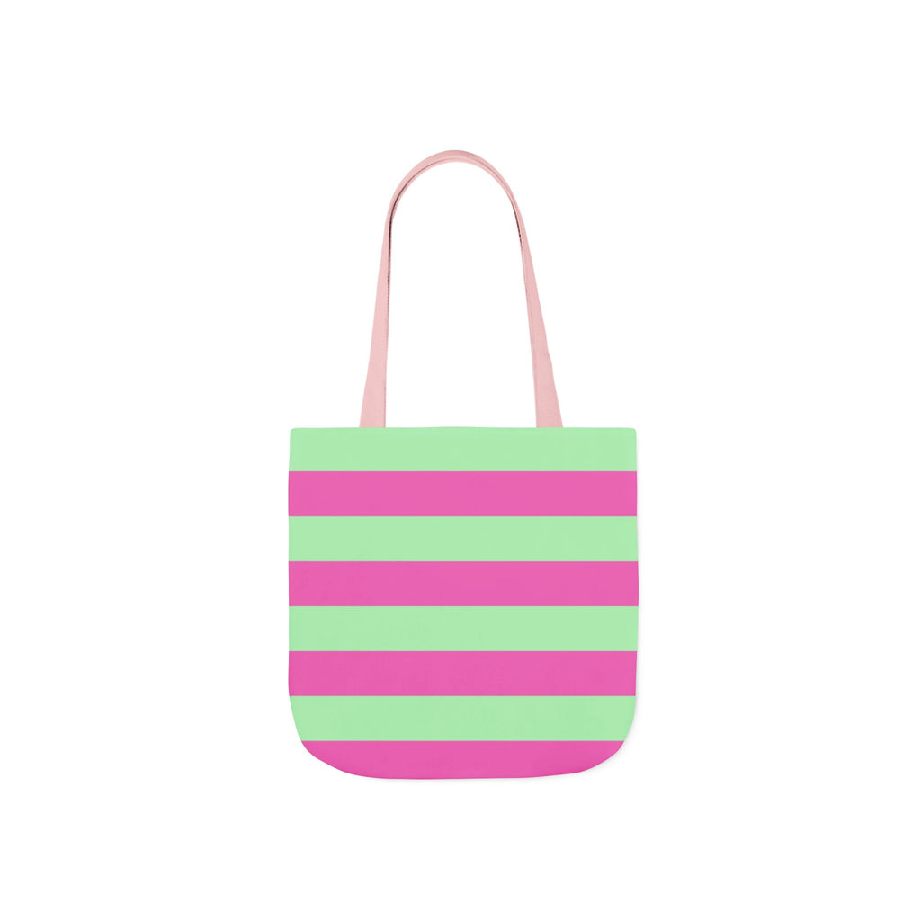 Striped Canvas Tote Bag — Pink & Green Beach-Ready Shopper