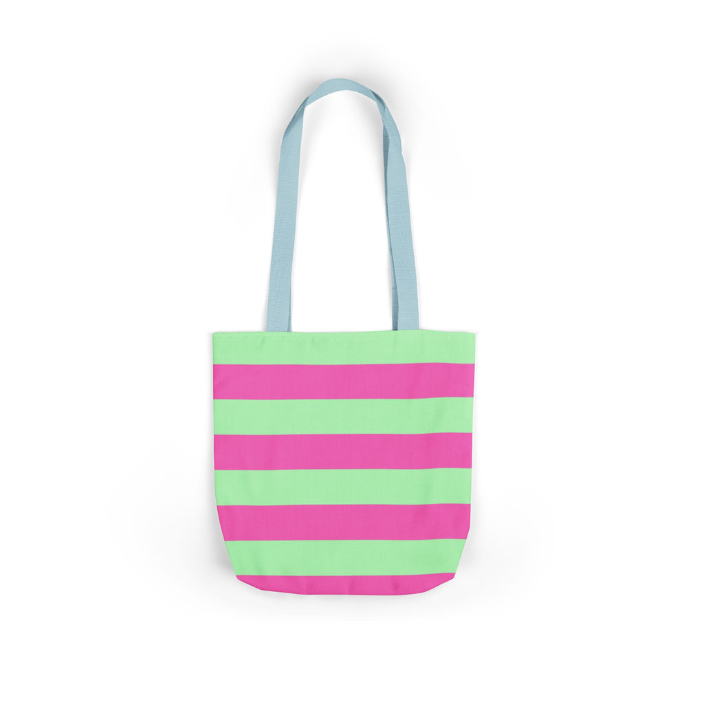 Striped Canvas Tote Bag — Pink & Green Beach-Ready Shopper