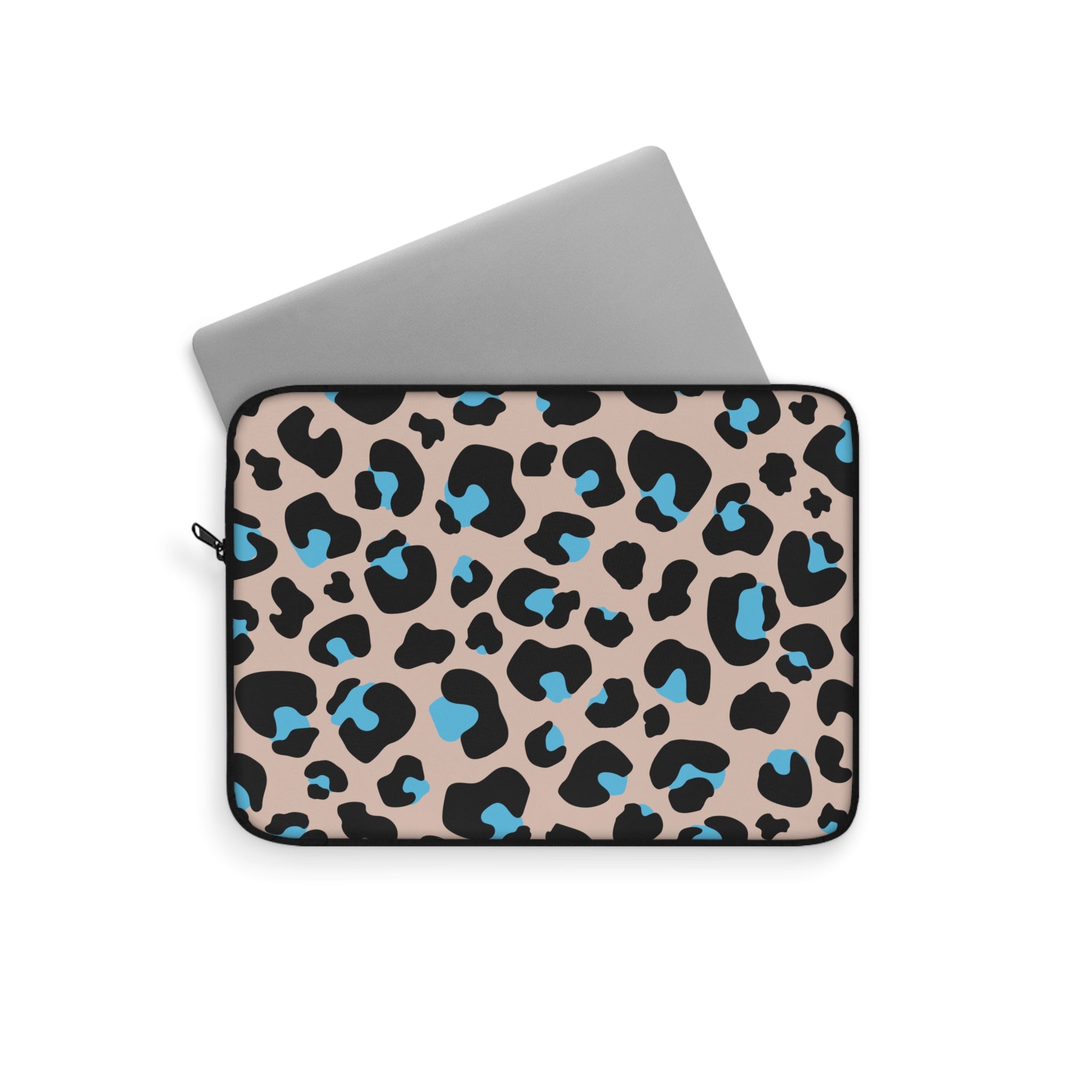Blue Brown Leopard Print Laptop Sleeve - Protective Neoprene Cover