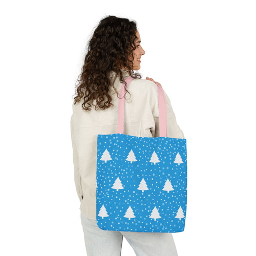 Blue White Winter Christmas Tree Canvas Tote Bag  - Beach-Ready Shopper